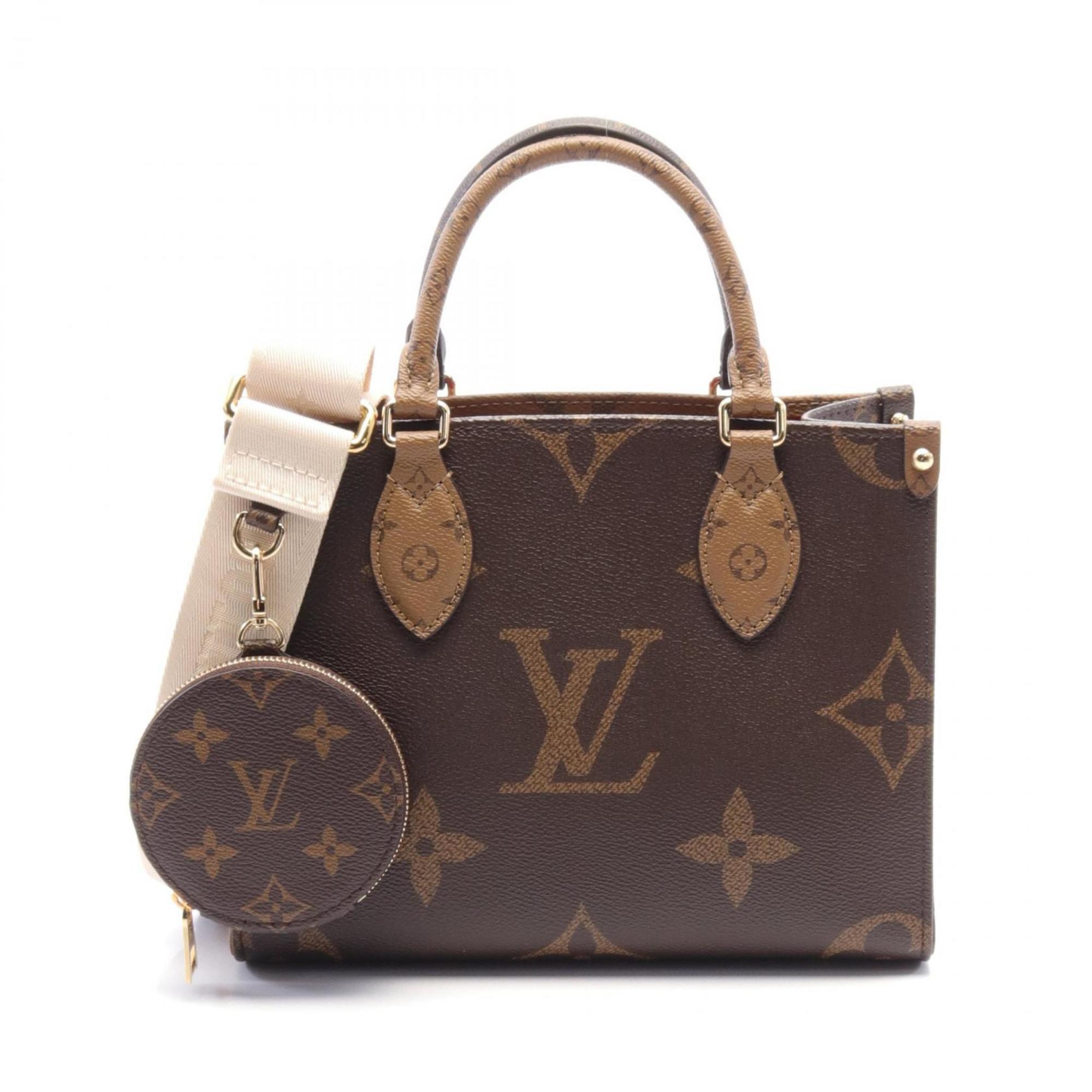 LOUIS VUITTON On the Go PM Monogram Reverse Handbag Bag Coated Canvas Women's Brown Beige M46373