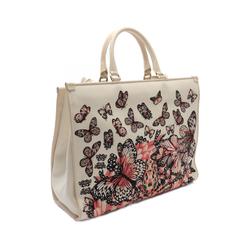 BVLGARI Serpenti Tote Bag Canvas Leather Women's Ivory Pink Multicolor