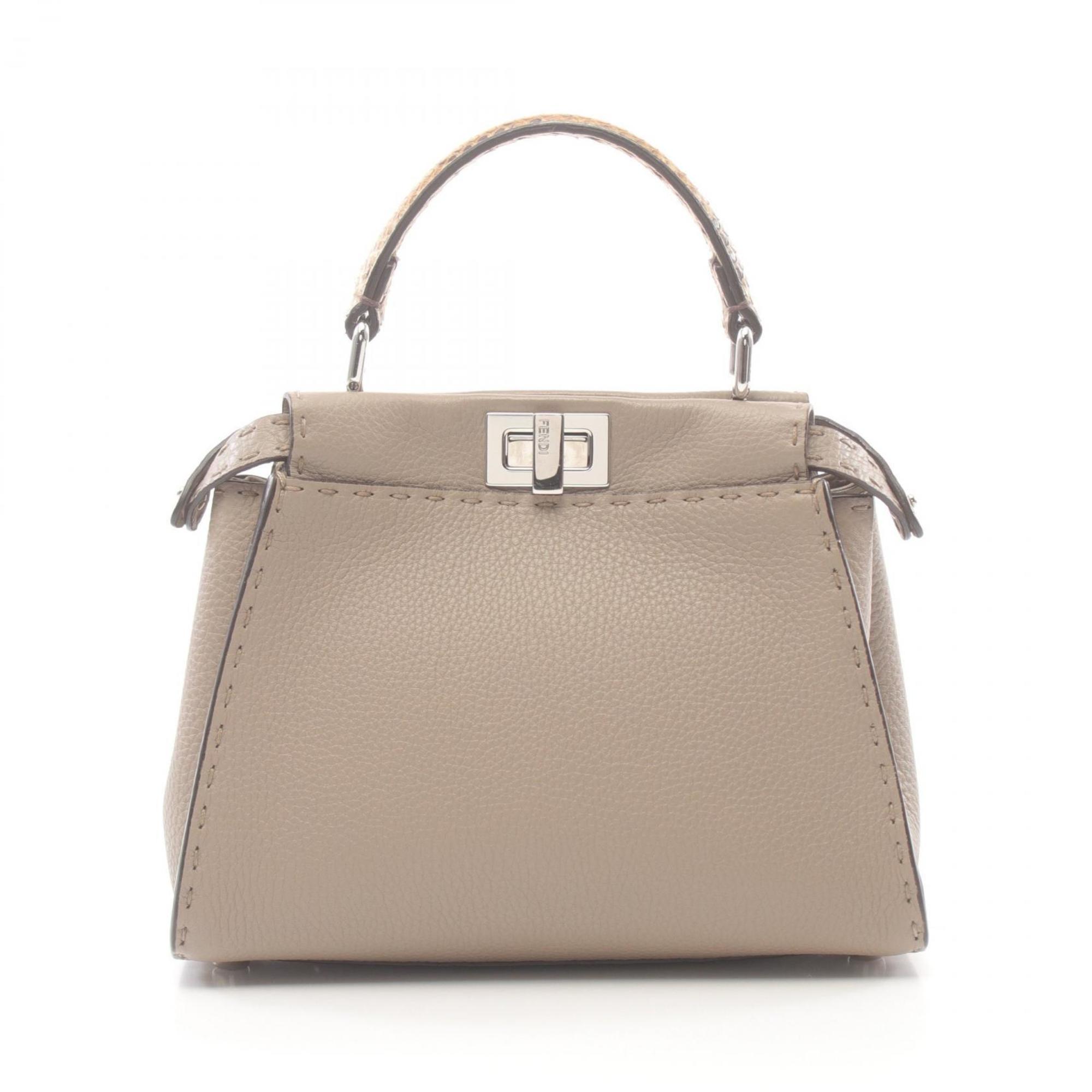 FENDI Peekaboo Handbag Bag Leather Women's Beige 8BN244