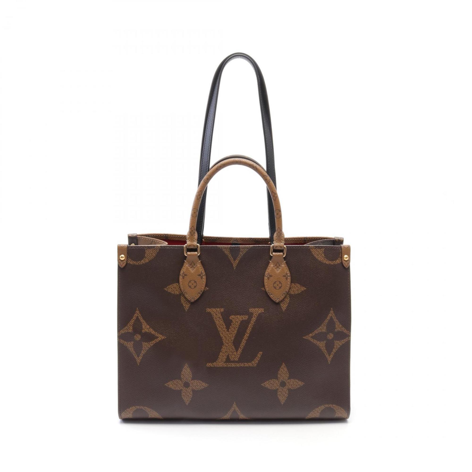 LOUIS VUITTON On the Go MM Monogram Giant Reverse Tote Bag, Coated Canvas, Leather, Women's, Brown, Beige, M45321