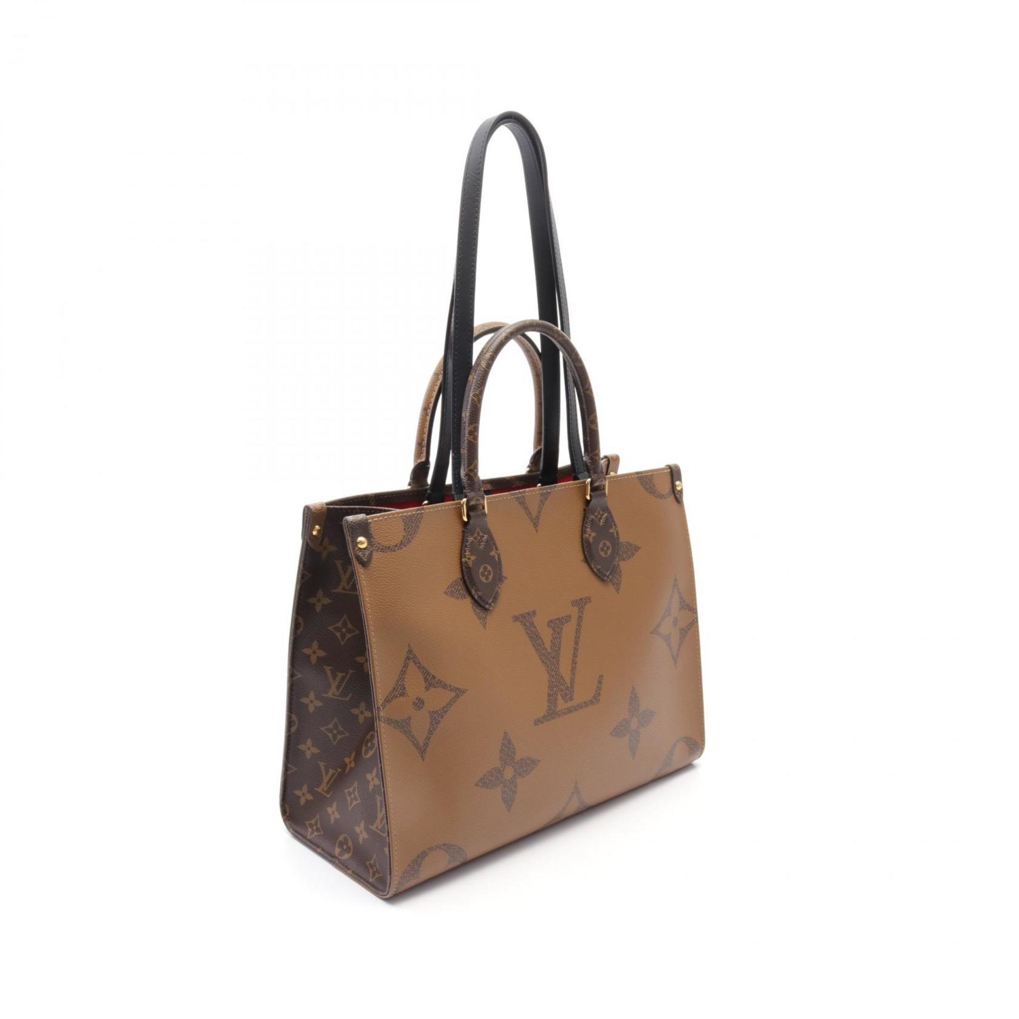 LOUIS VUITTON On the Go MM Monogram Giant Reverse Tote Bag, Coated Canvas, Leather, Women's, Brown, Beige, M45321