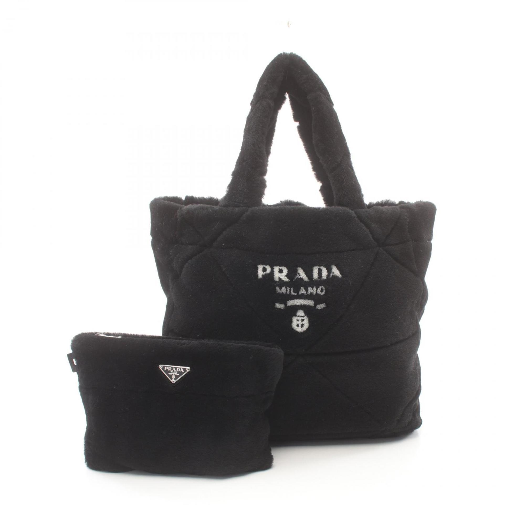 PRADA MONTONE Tote Bag, Mouton, Women's, Black, 1BG427