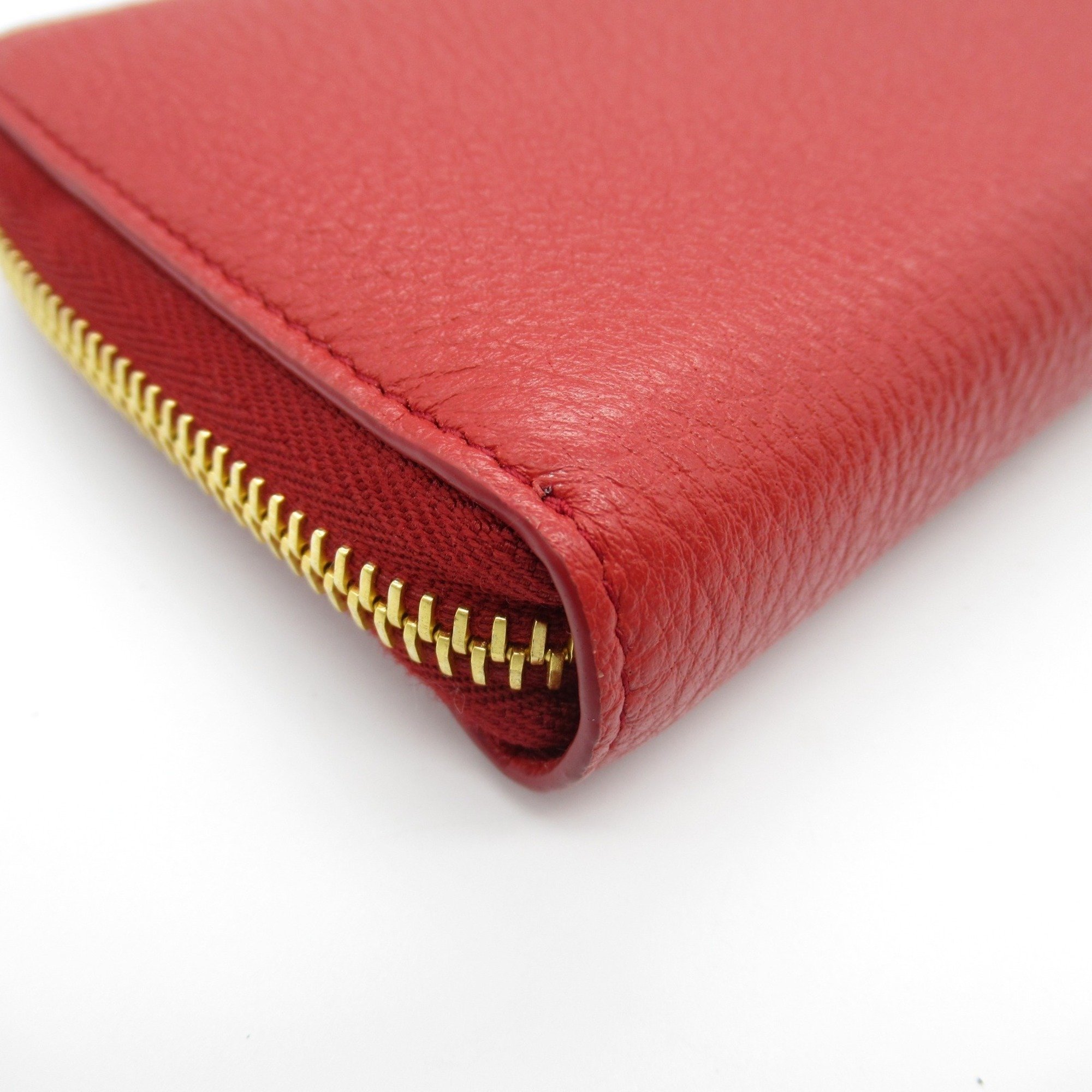 PRADA Round Long Wallet Leather Women's Red 1ML035