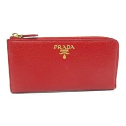 PRADA Round Long Wallet Leather Women's Red 1ML035