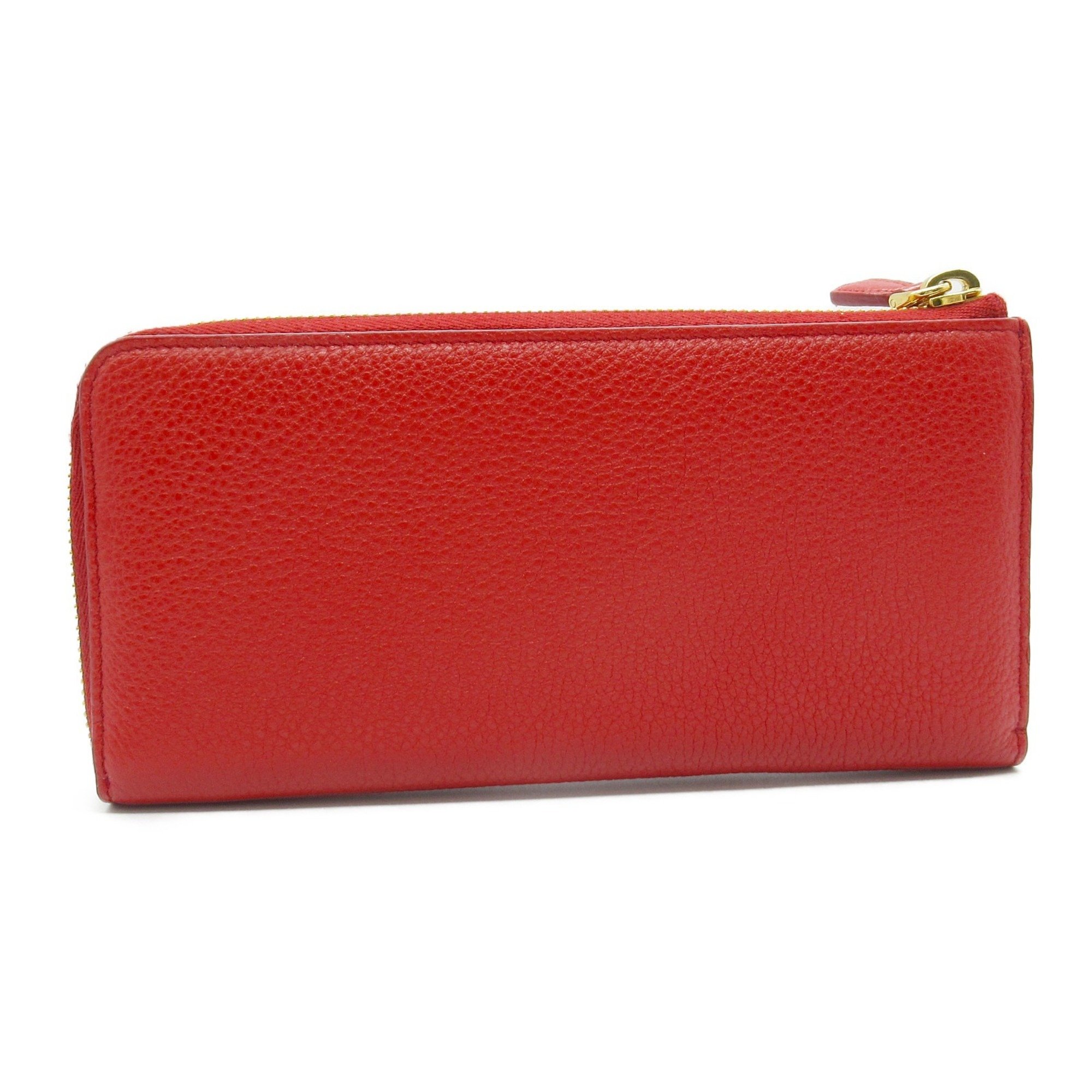 PRADA Round Long Wallet Leather Women's Red 1ML035