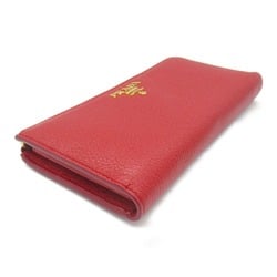 PRADA Round Long Wallet Leather Women's Red 1ML035