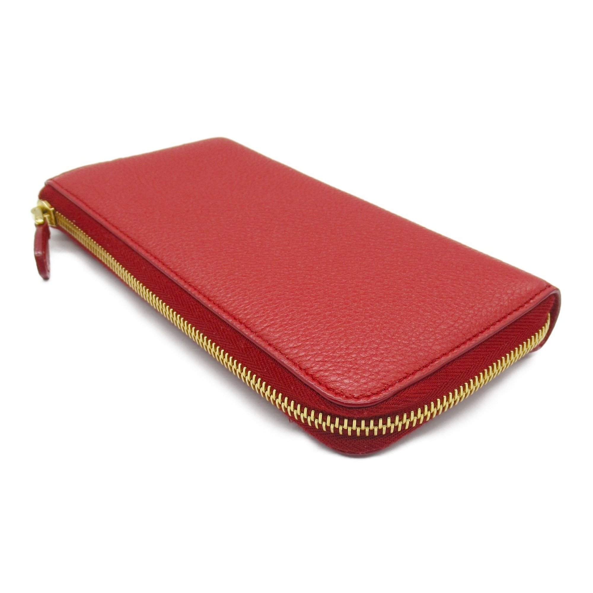 PRADA Round Long Wallet Leather Women's Red 1ML035