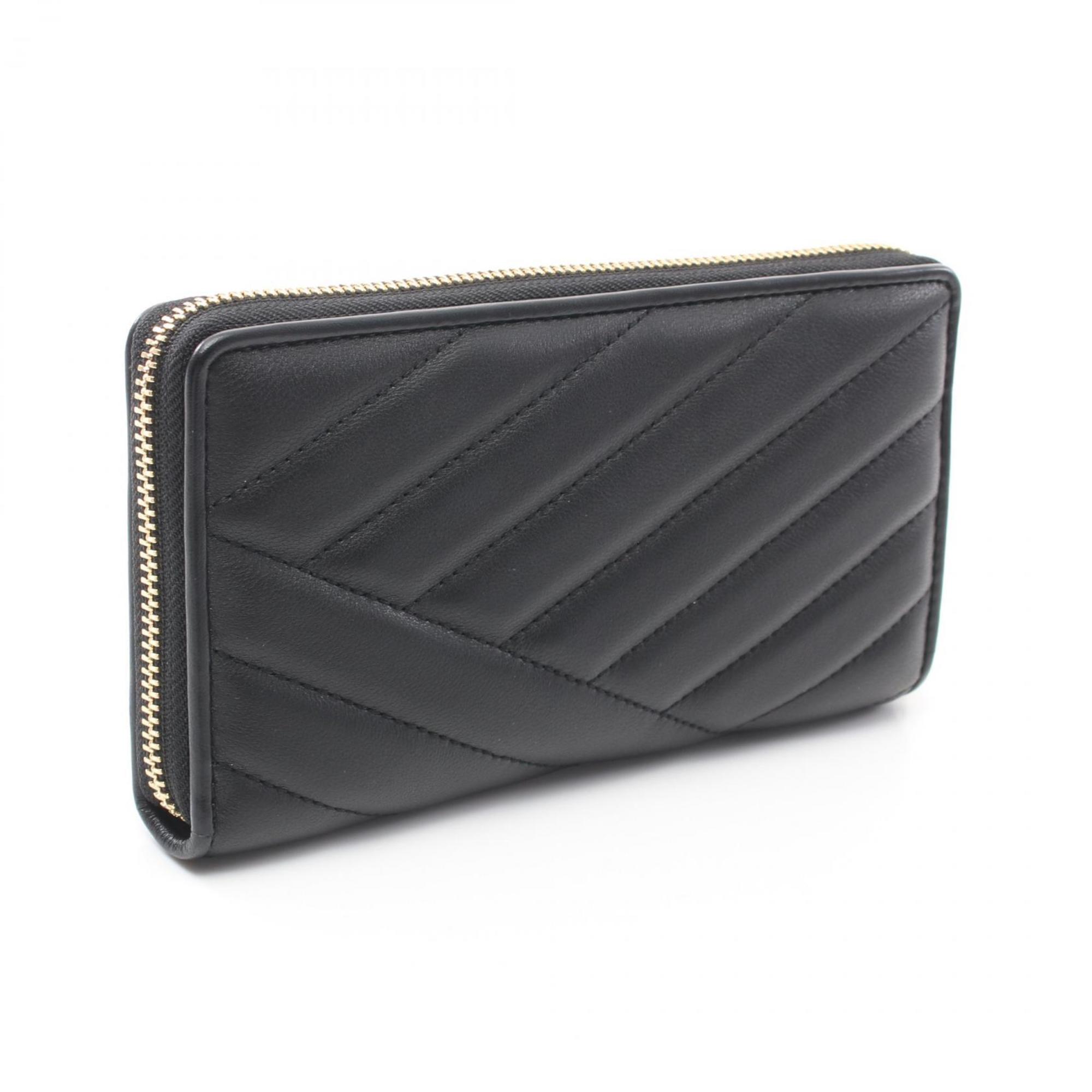 Tory Burch Kira Chevron Round Long Wallet Leather Women's Black 90348001