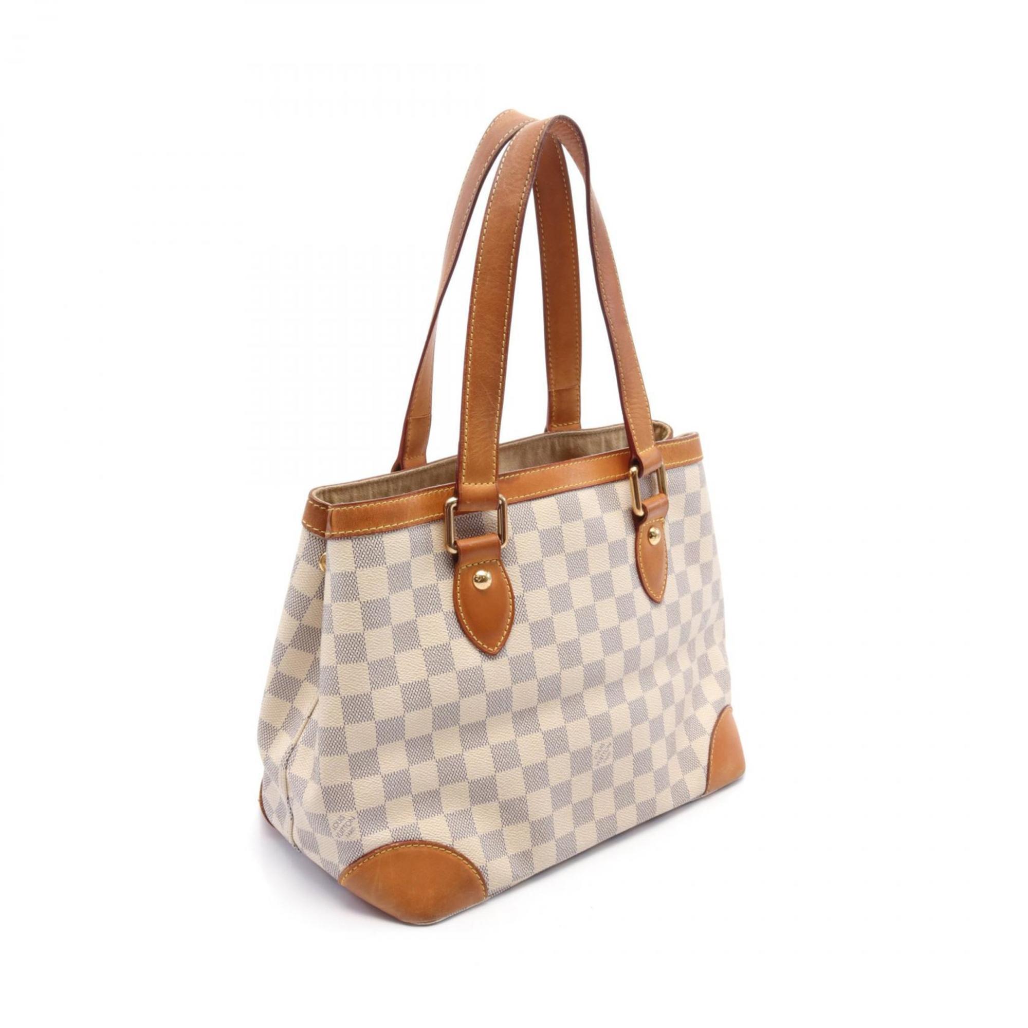 Louis Vuitton Hampstead PM Damier Azur Tote Bag, Coated Canvas, Leather, Women's, White, N51207