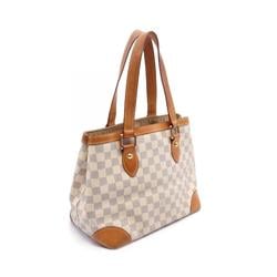 Louis Vuitton Hampstead PM Damier Azur Tote Bag, Coated Canvas, Leather, Women's, White, N51207