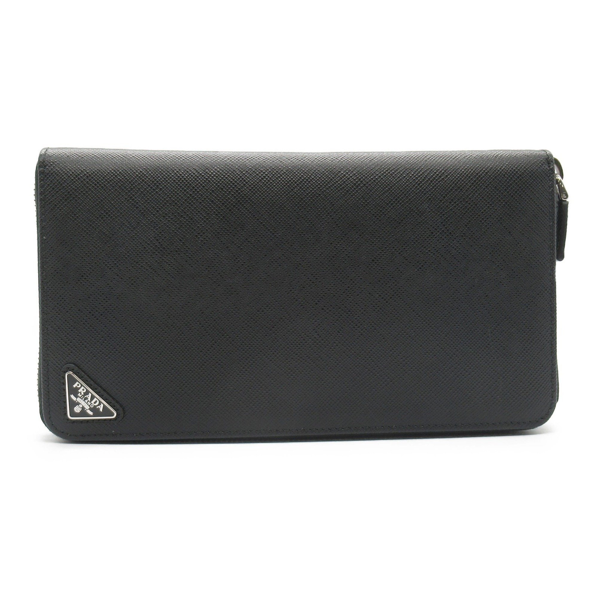 PRADA Round Long Wallet, Saffiano Leather, Men's, Women's, Black, 2ML317