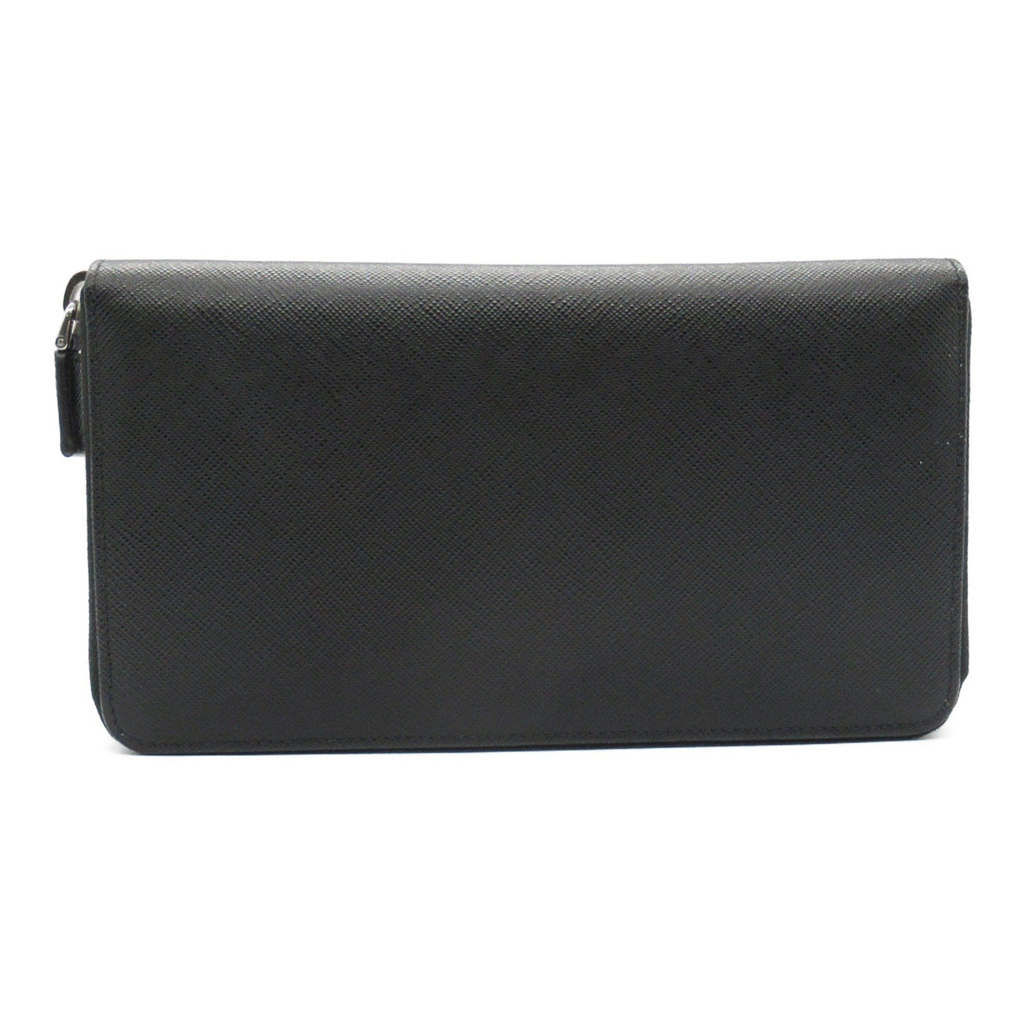 PRADA Round Long Wallet, Saffiano Leather, Men's, Women's, Black, 2ML317