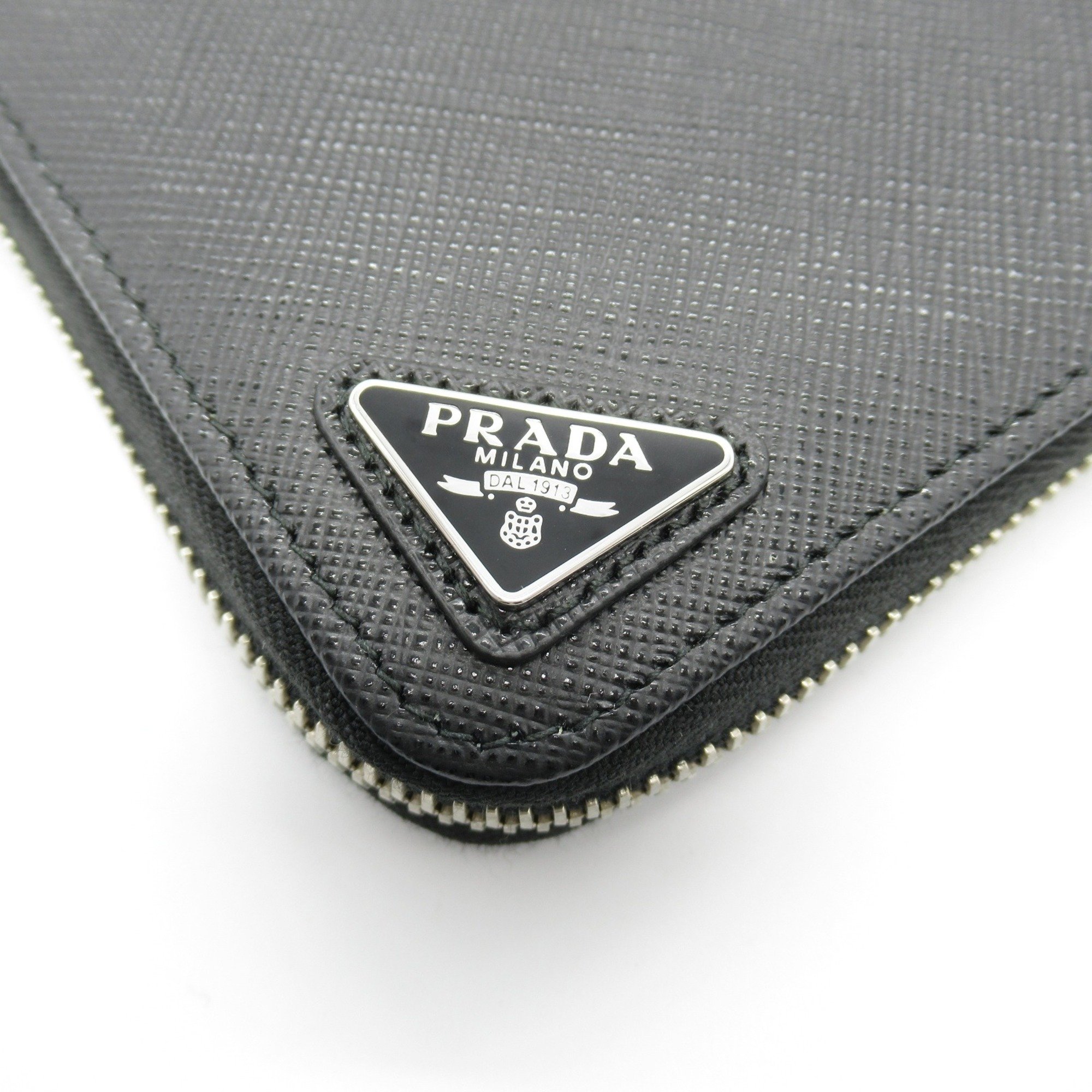 PRADA Round Long Wallet, Saffiano Leather, Men's, Women's, Black, 2ML317