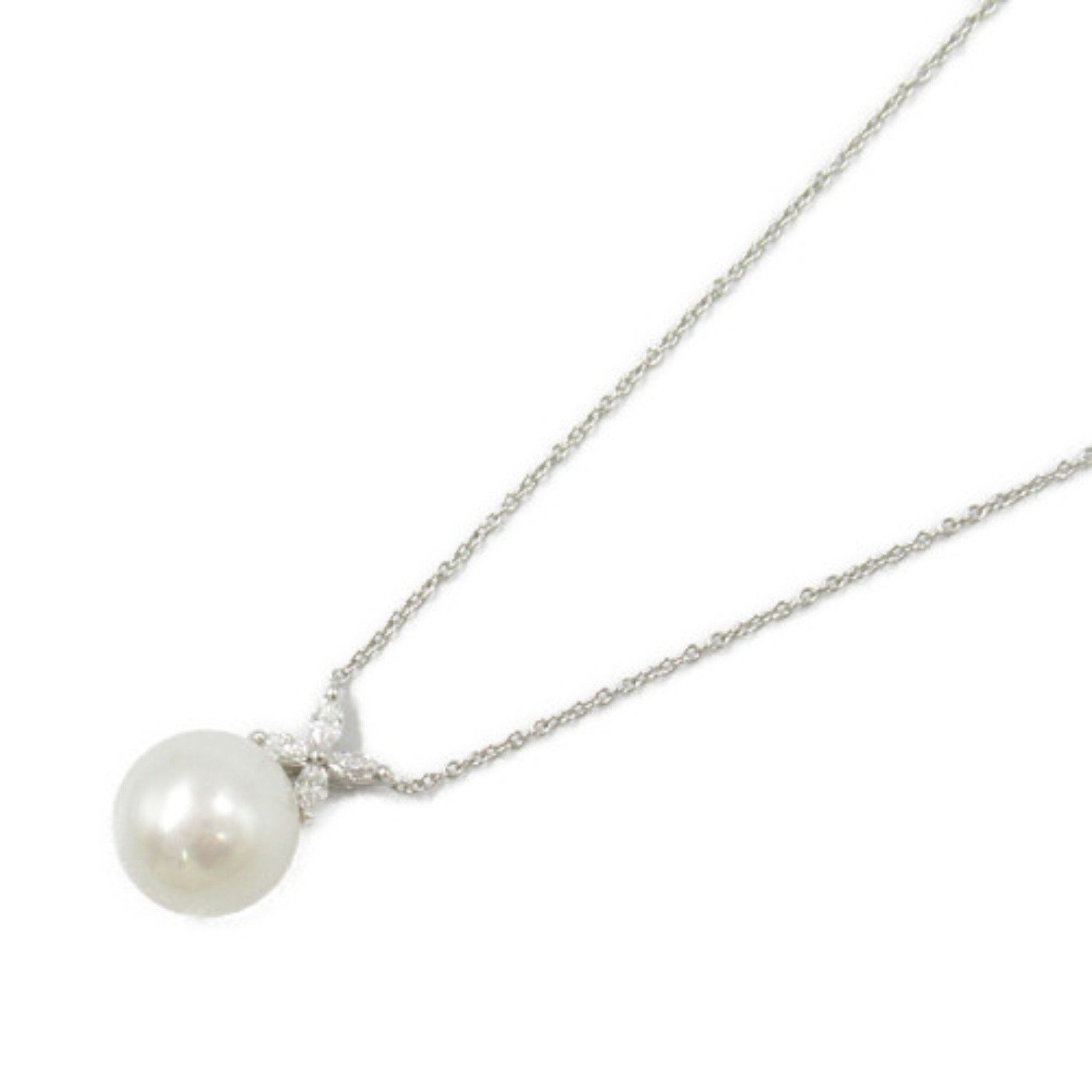 Tiffany & Co. Victoria White Pearl Necklace, Pt950 Platinum, Diamond, Pearl, Women's, Clear,