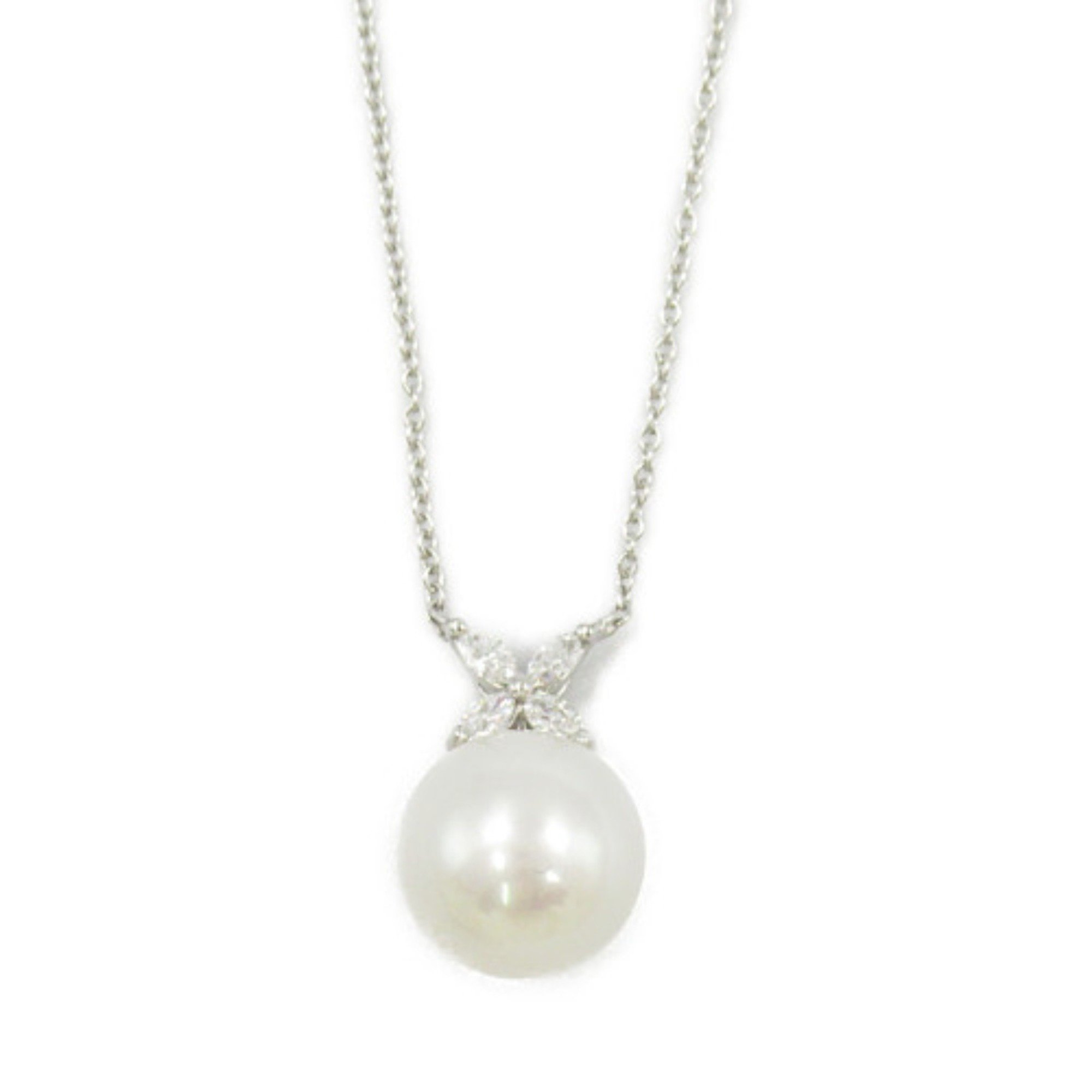 Tiffany & Co. Victoria White Pearl Necklace, Pt950 Platinum, Diamond, Pearl, Women's, Clear,