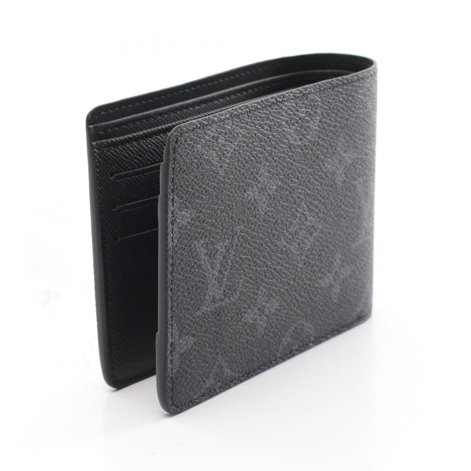 Louis Vuitton LOUIS VUITTON Portefeuille Multiple Bi-fold Wallet Coated Canvas Leather Monogram Eclipse Men's Black N62663