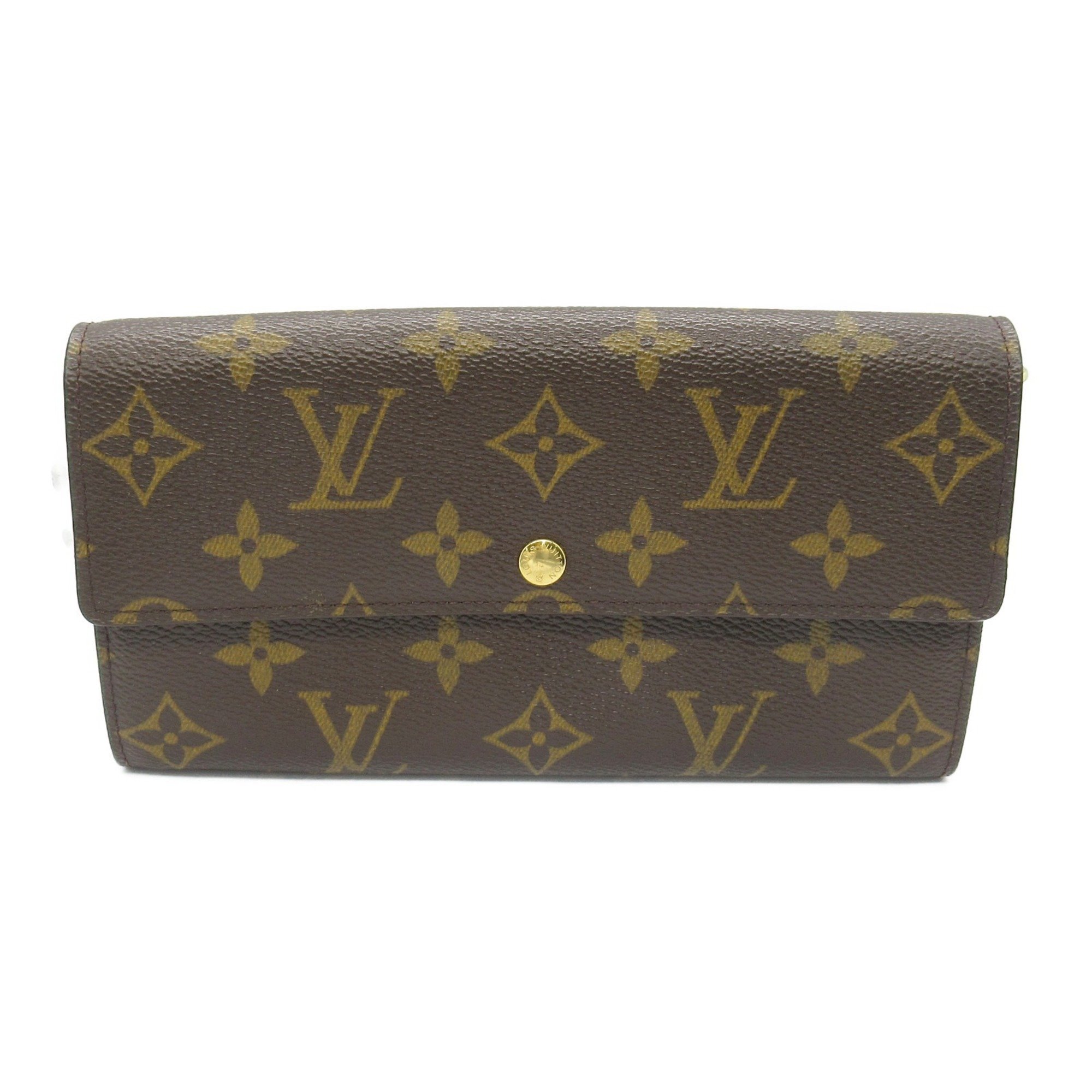 Louis Vuitton LOUIS VUITTON Pochette Porto Monnaie Credit Bi-fold Long Wallet Coated Canvas Monogram Men's Women's Brown M61725