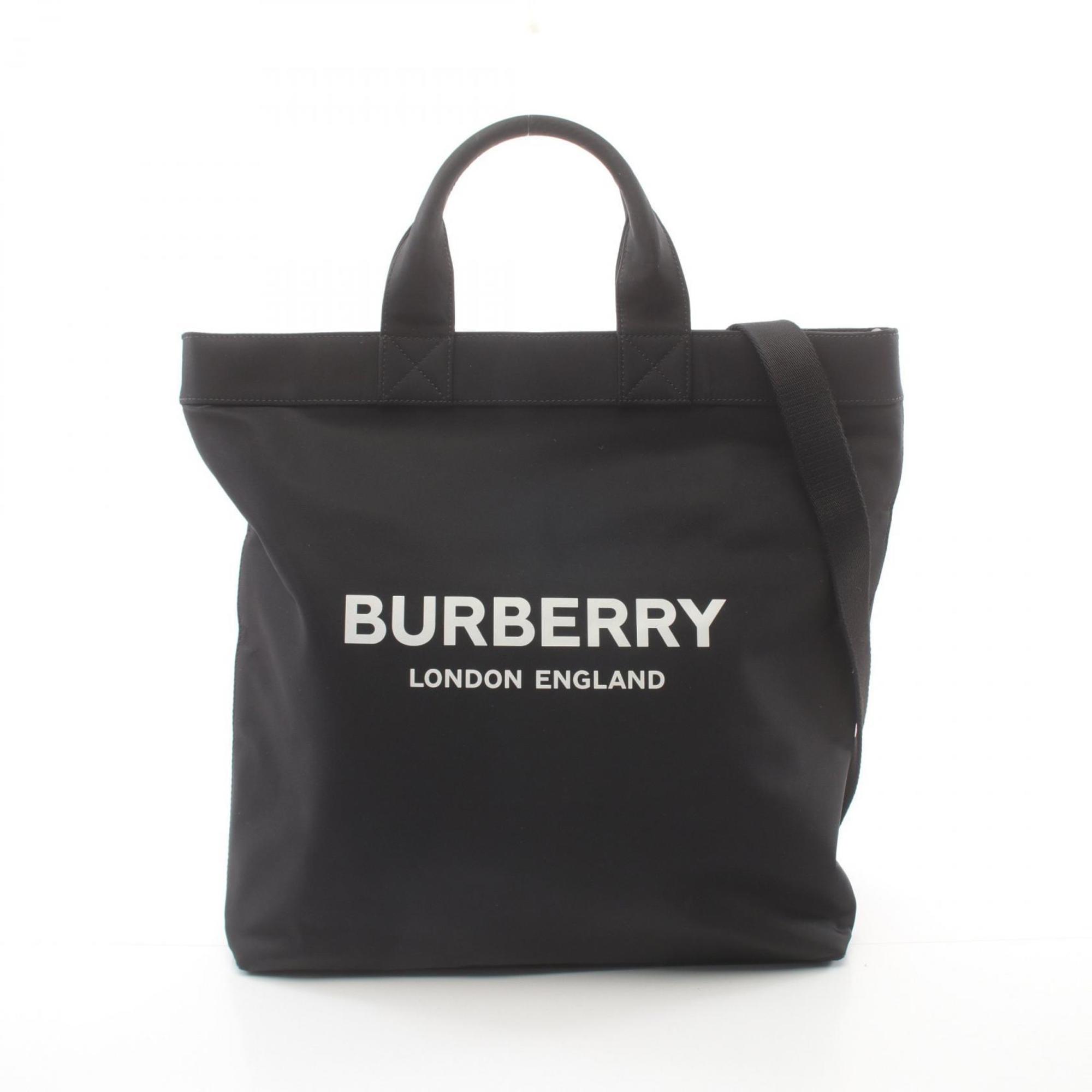 Burberry ECONYL Tote Bag, Nylon, Leather, Men's, Women's, Black, 8026233