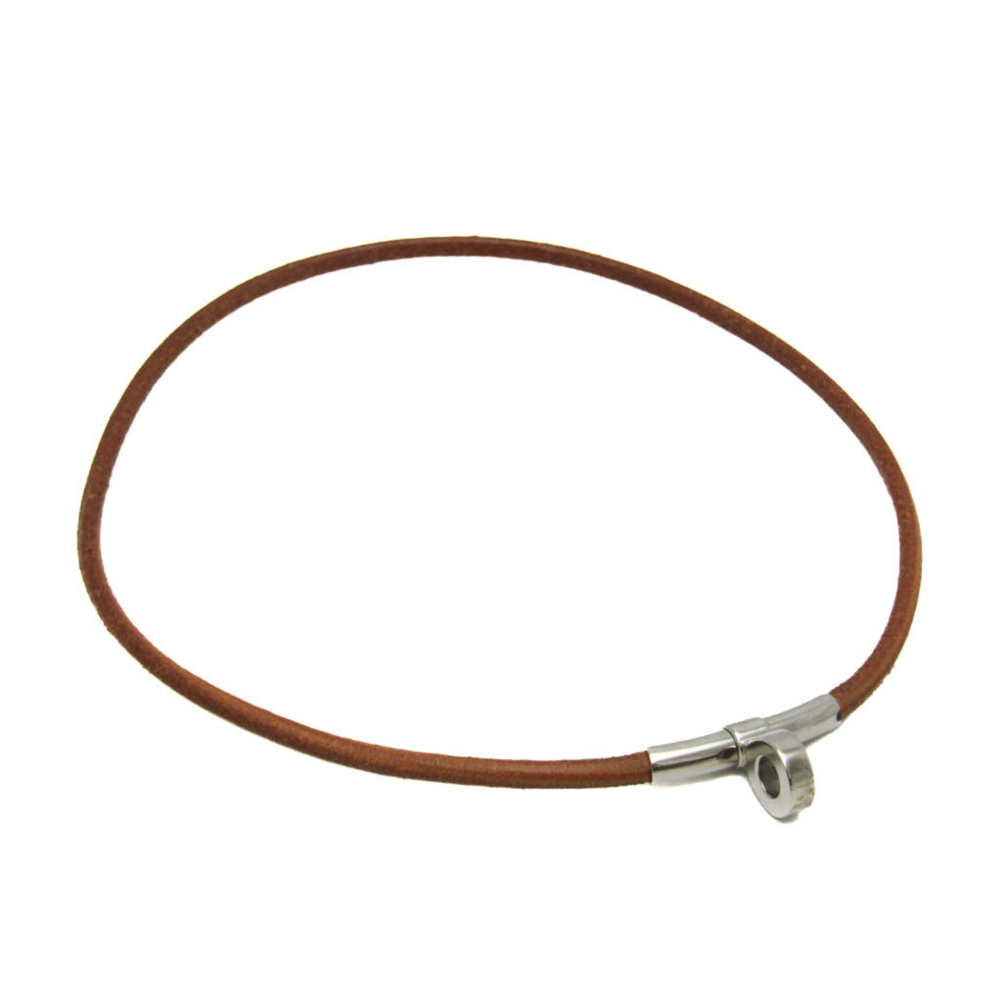 Hermes Kite Choker Bracelet Leather,Metal Women,Men Casual Choker Necklace (Brown,Silver)