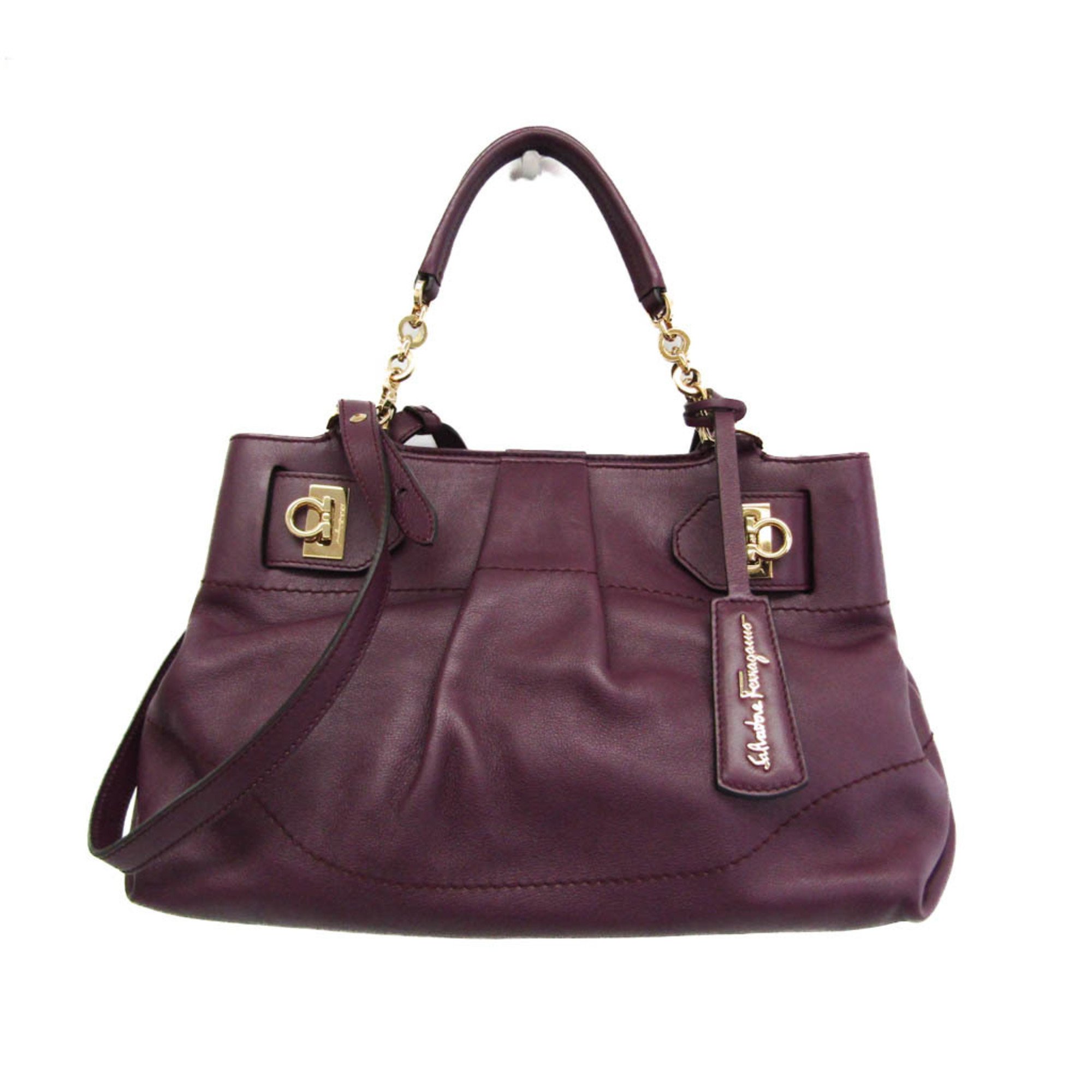 Salvatore Ferragamo Gancini EE-21 D477 Women's Leather Handbag,Shoulder Bag Purple