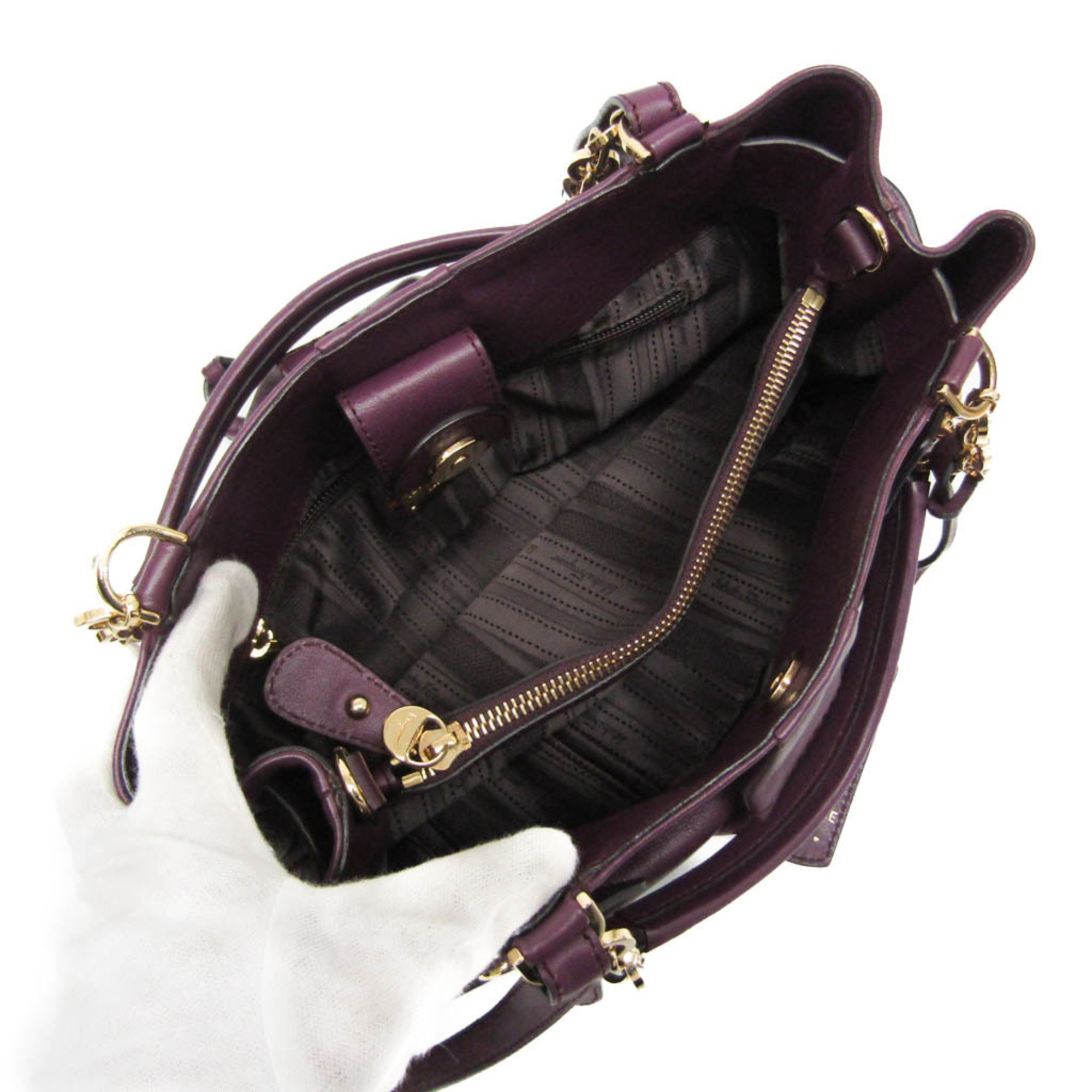 Salvatore Ferragamo Gancini EE-21 D477 Women's Leather Handbag,Shoulder Bag Purple