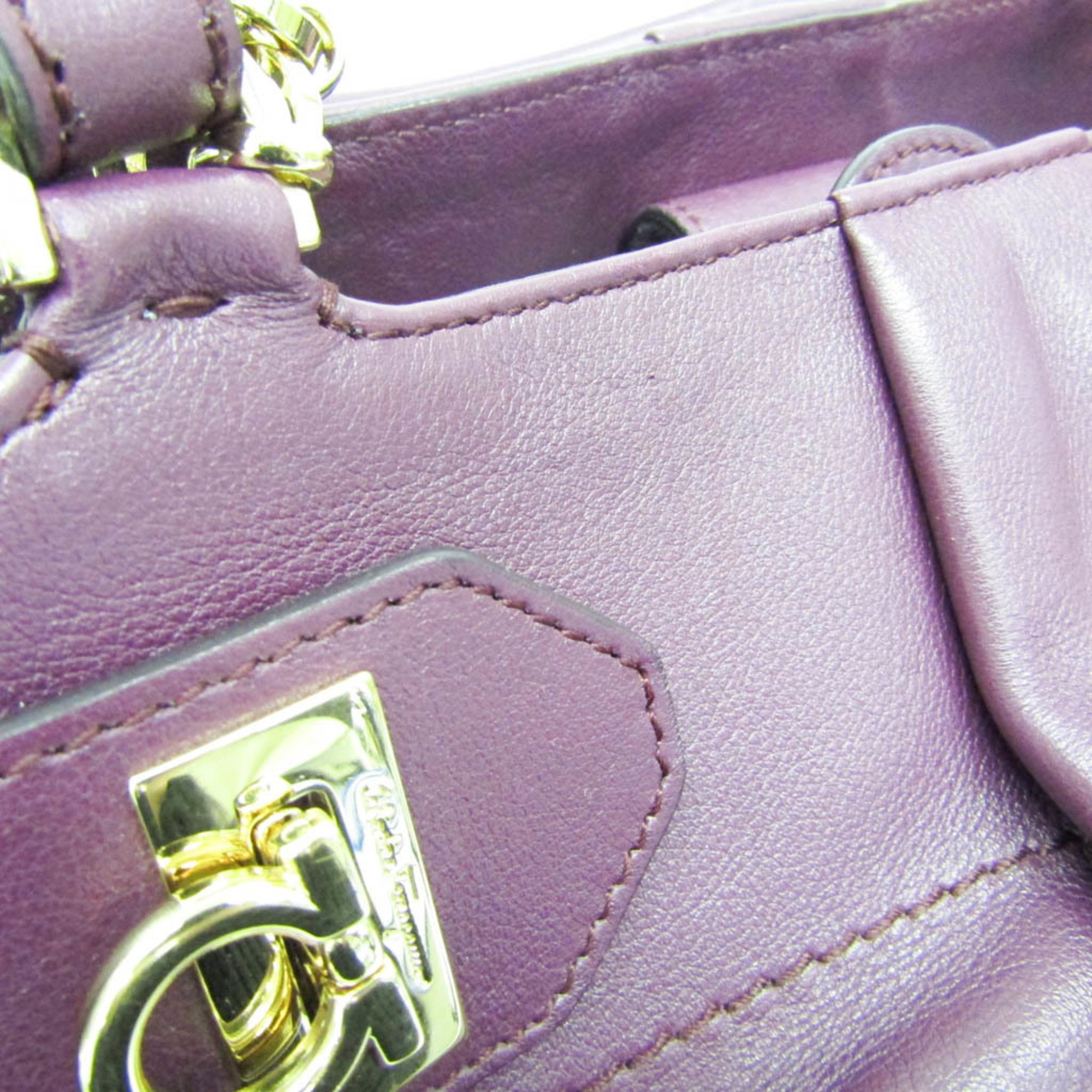 Salvatore Ferragamo Gancini EE-21 D477 Women's Leather Handbag,Shoulder Bag Purple