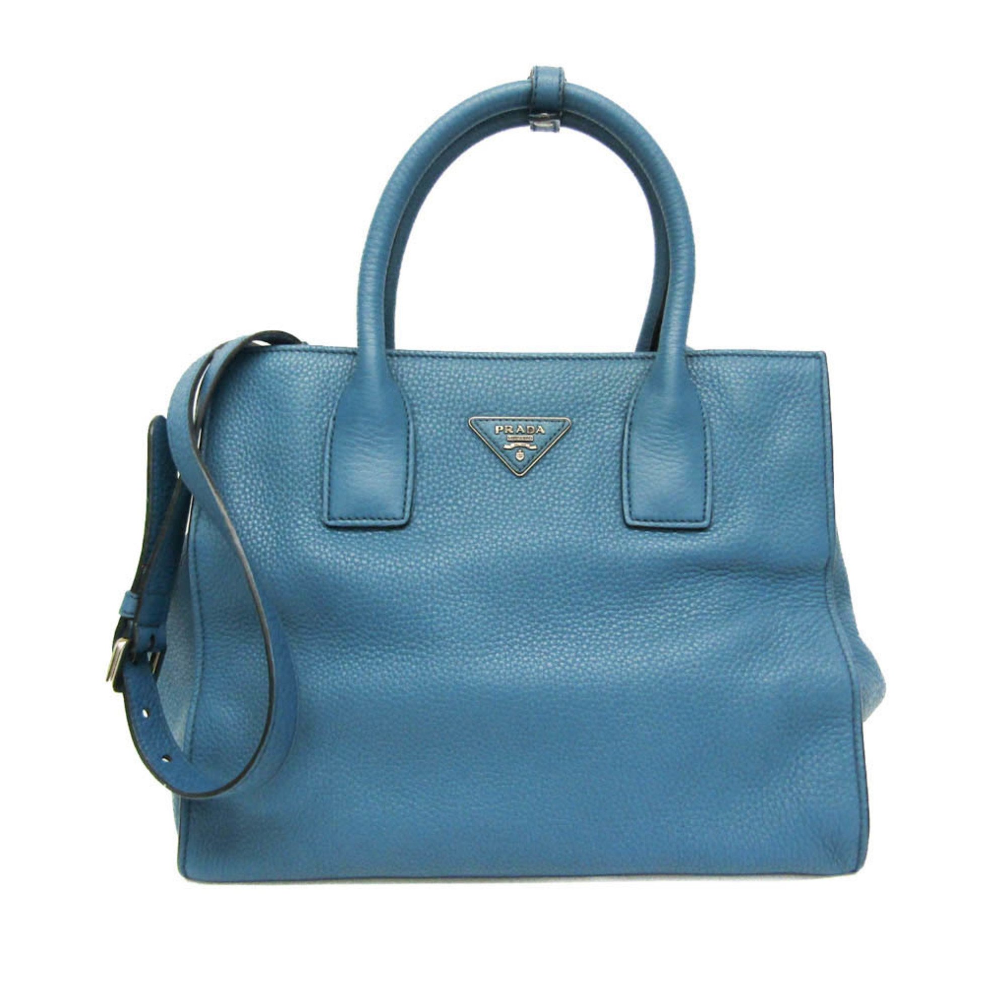 Prada BN2693 Women's Vitello Daino Handbag,Shoulder Bag Blue