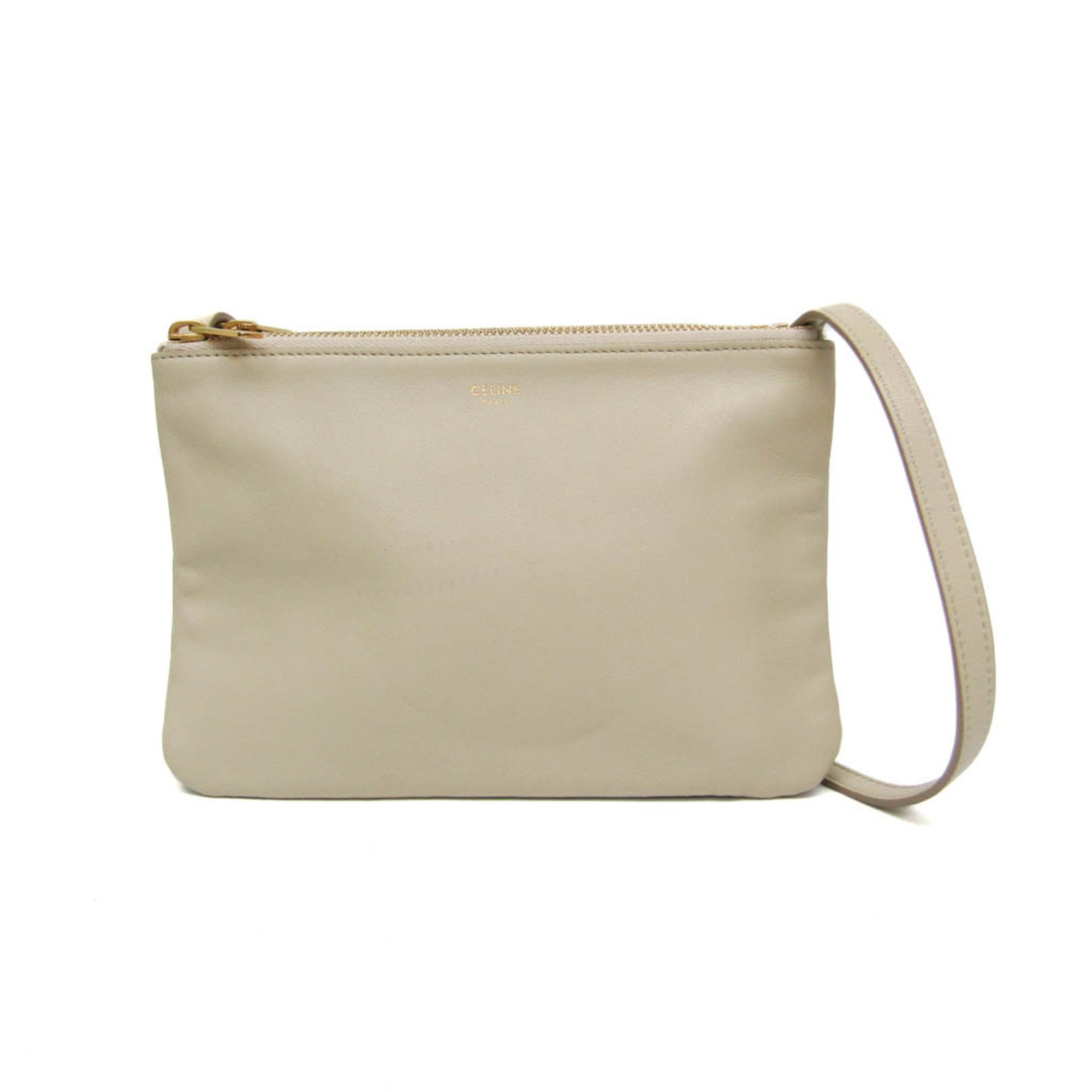 Celine Trio Small 187603 Women's Leather Shoulder Bag Light Beige