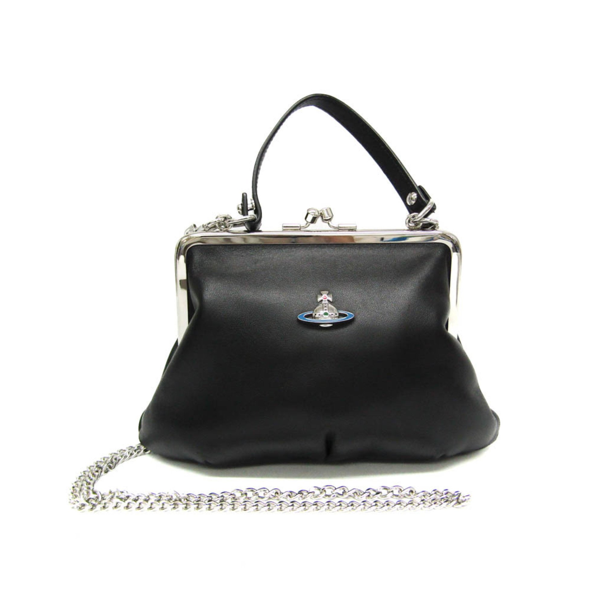 Vivienne Westwood Emma Frame Purse Bag Women's Leather Shoulder Bag Black