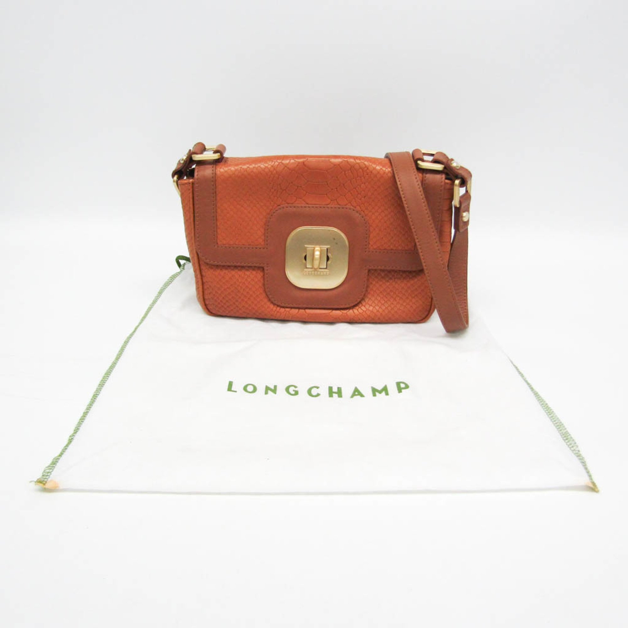 Longchamp Gabby Exotic 0864153 Women's Leather Shoulder Bag Brown