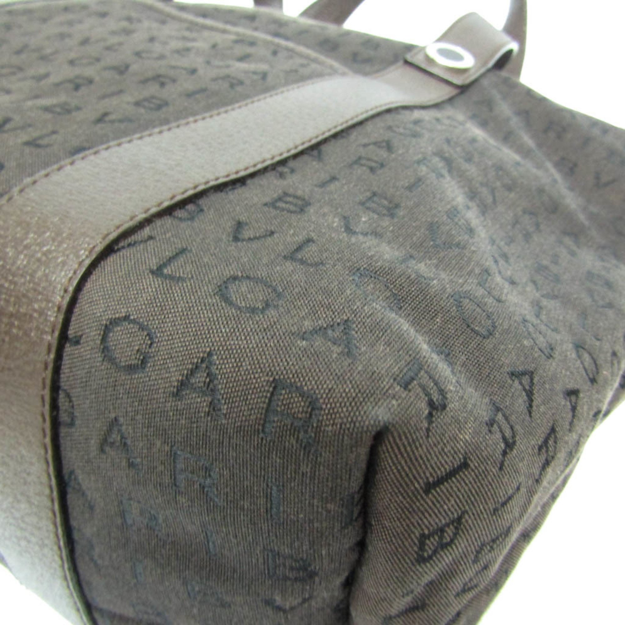 Bvlgari Logomania Women's Canvas,Leather Handbag Dark Brown