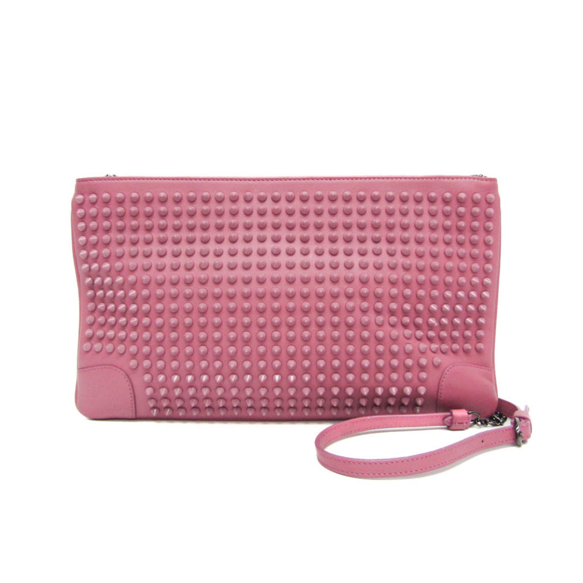 Christian Louboutin Women's Leather Studded Clutch Bag,Shoulder Bag Dusty Pink