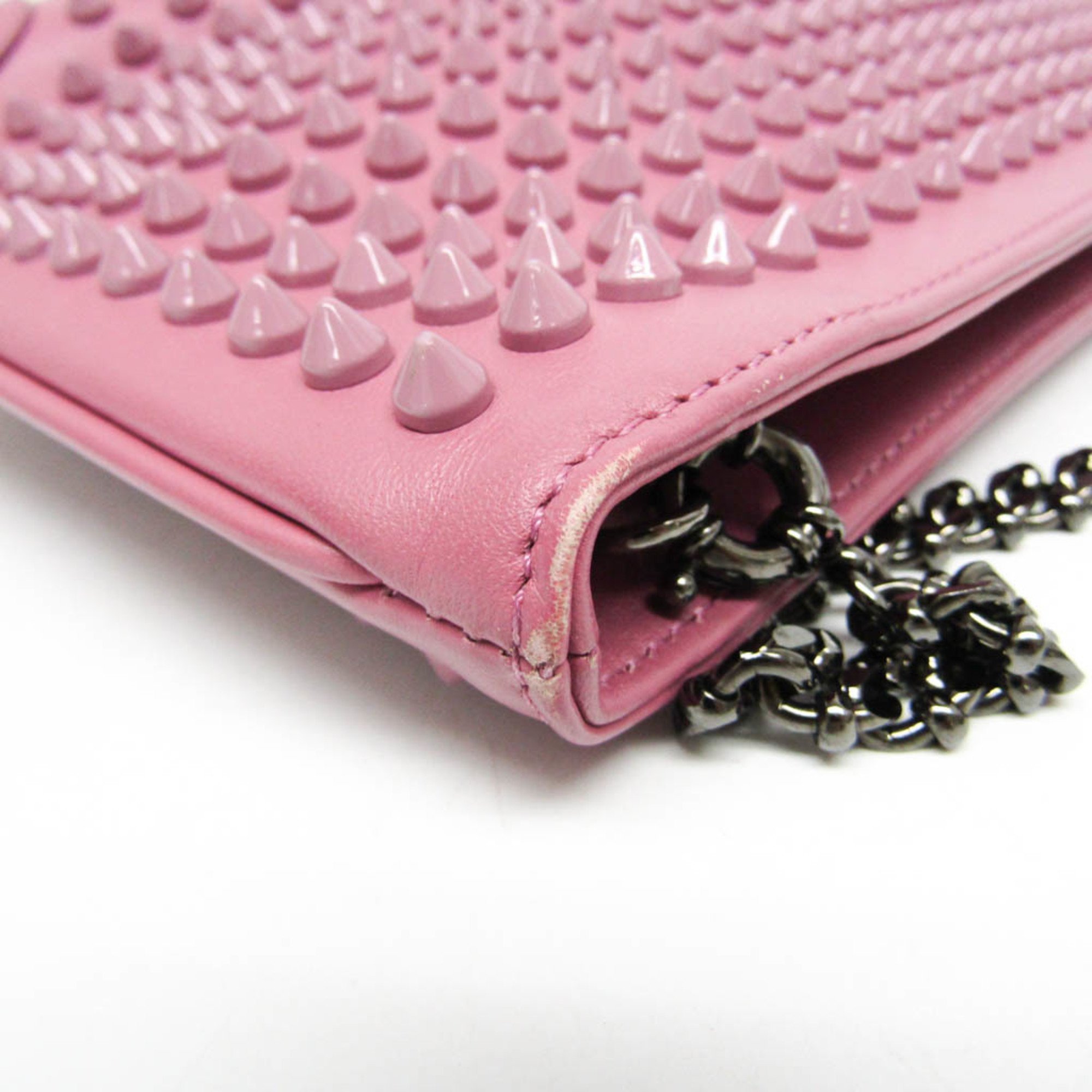 Christian Louboutin Women's Leather Studded Clutch Bag,Shoulder Bag Dusty Pink