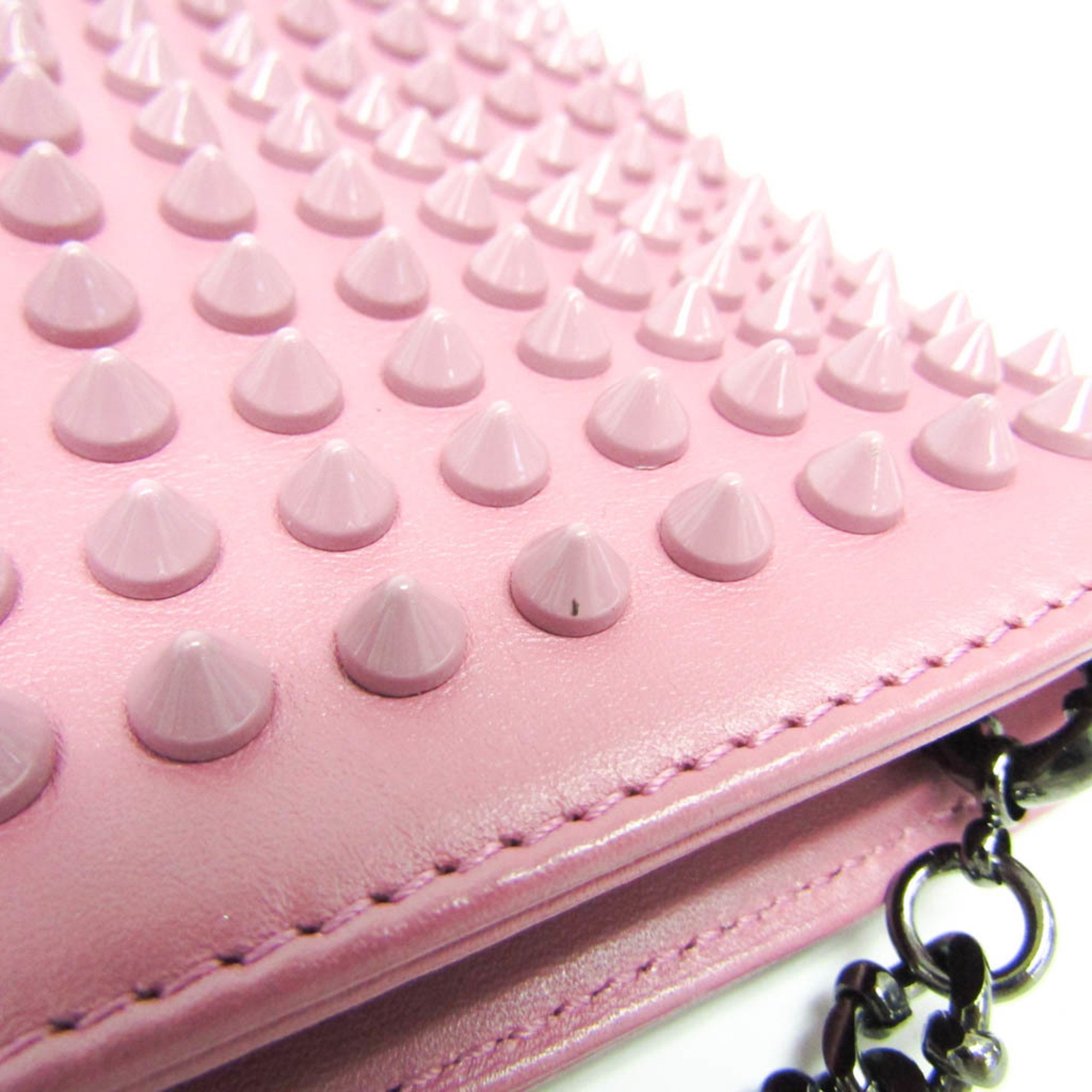 Christian Louboutin Women's Leather Studded Clutch Bag,Shoulder Bag Dusty Pink