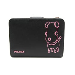 Prada Saffiano Pradamalia Socks 1ML018 2×4 Collaboration Women's Leather Wallet (bi-fold) Black,Pink