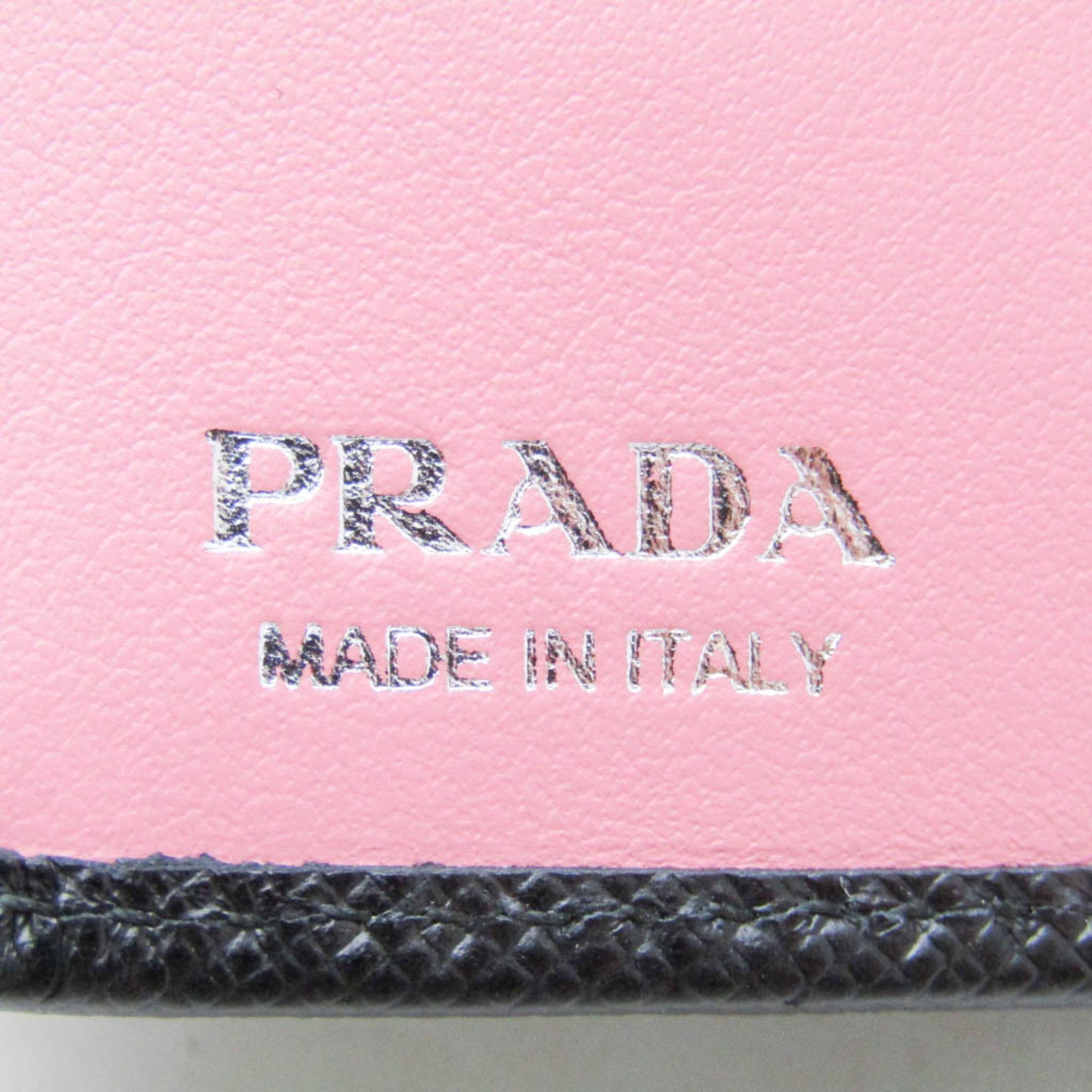 Prada Saffiano Pradamalia Socks 1ML018 2×4 Collaboration Women's Leather Wallet (bi-fold) Black,Pink