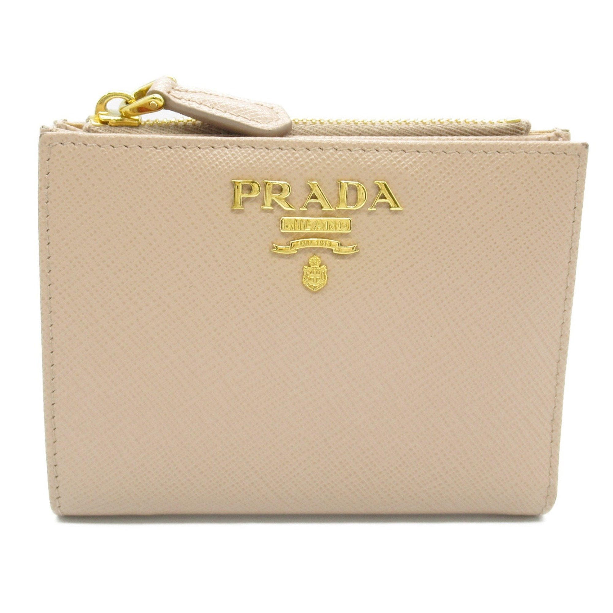 PRADA Bi-fold wallet, Saffiano leather, women's, beige, 1ML050