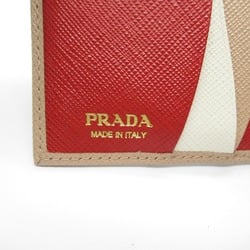 PRADA Bi-fold wallet, Saffiano leather, women's, beige, 1ML050