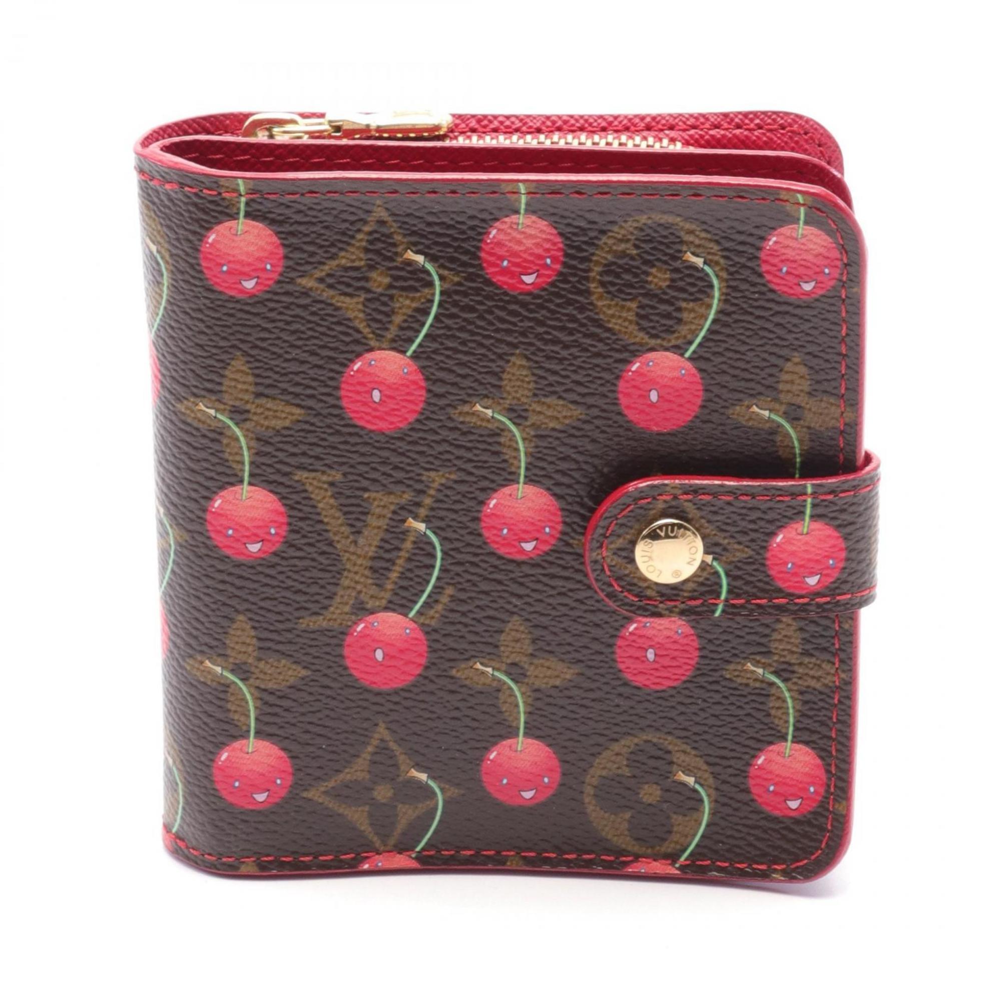 Louis Vuitton LOUIS VUITTON Compact Zip Monogram Cherry Bi-fold Wallet Coated Canvas Women's Brown Red M95005