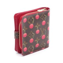 Louis Vuitton LOUIS VUITTON Compact Zip Monogram Cherry Bi-fold Wallet Coated Canvas Women's Brown Red M95005