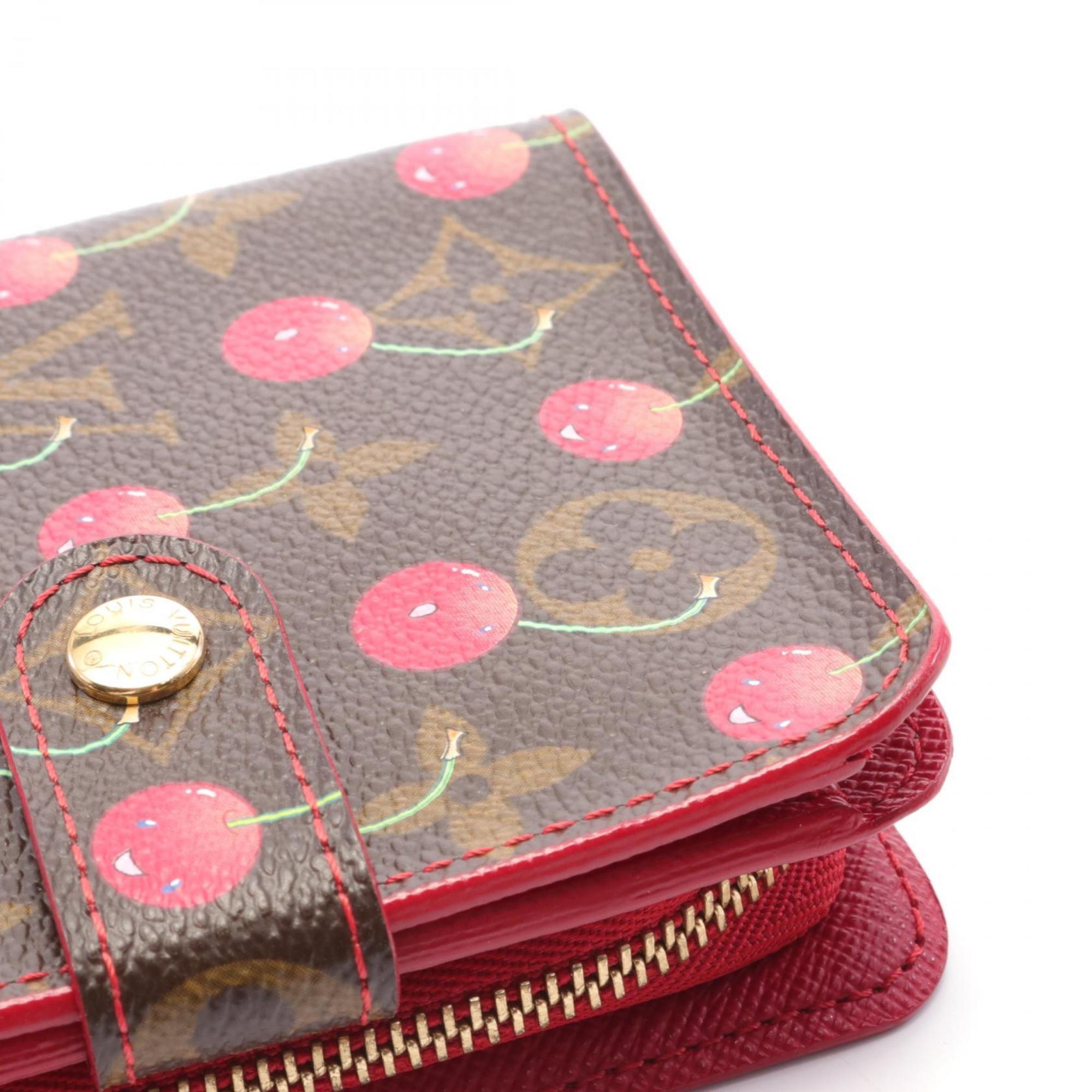 Louis Vuitton LOUIS VUITTON Compact Zip Monogram Cherry Bi-fold Wallet Coated Canvas Women's Brown Red M95005