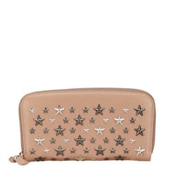 Jimmy Choo Star Studs Round Long Wallet Beige Leather Women's JIMMY CHOO