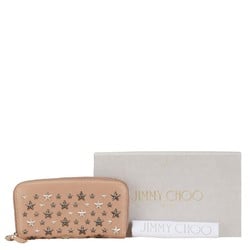 Jimmy Choo Star Studs Round Long Wallet Beige Leather Women's JIMMY CHOO