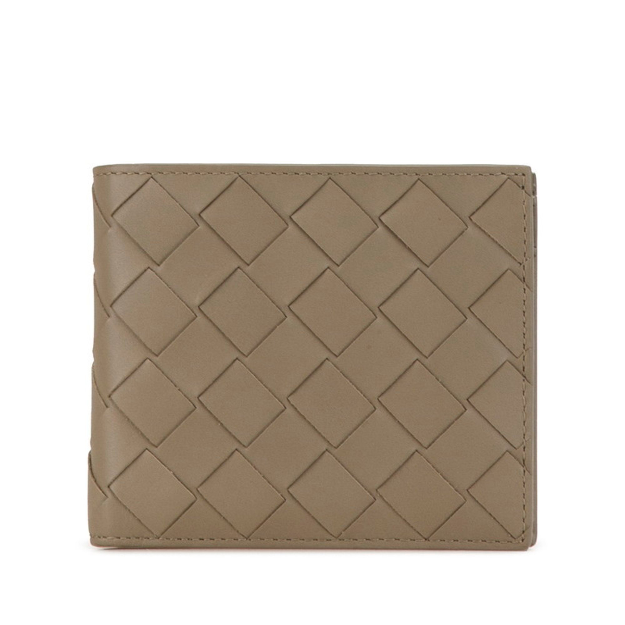 Bottega Veneta Maxi Intrecciato Bi-fold Wallet Beige Leather Women's BOTTEGAVENETA