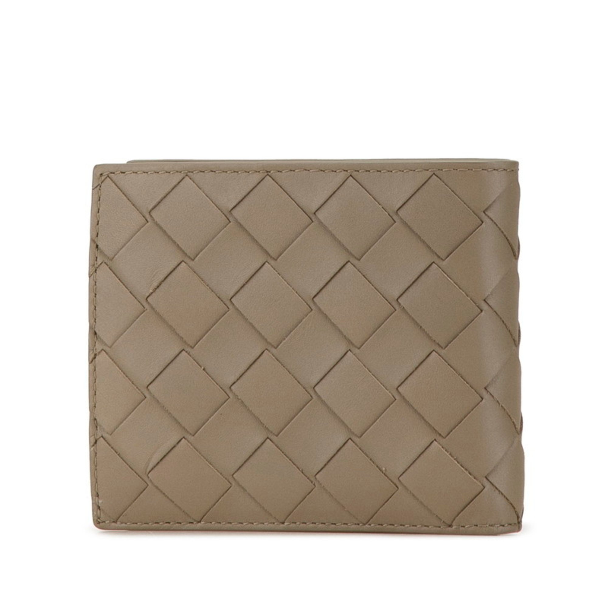 Bottega Veneta Maxi Intrecciato Bi-fold Wallet Beige Leather Women's BOTTEGAVENETA