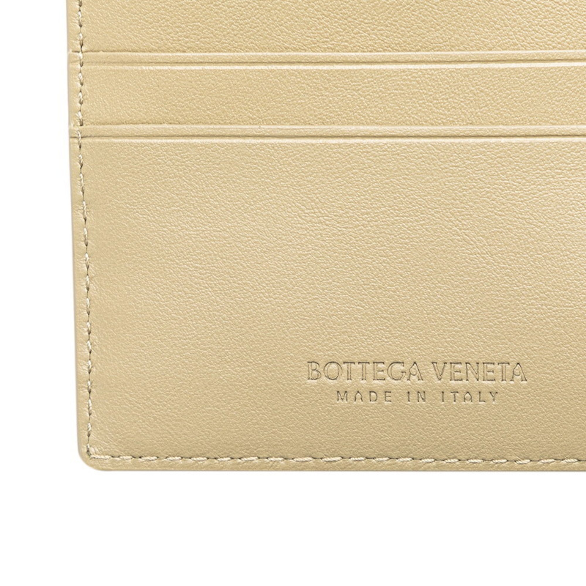 Bottega Veneta Maxi Intrecciato Bi-fold Wallet Beige Leather Women's BOTTEGAVENETA