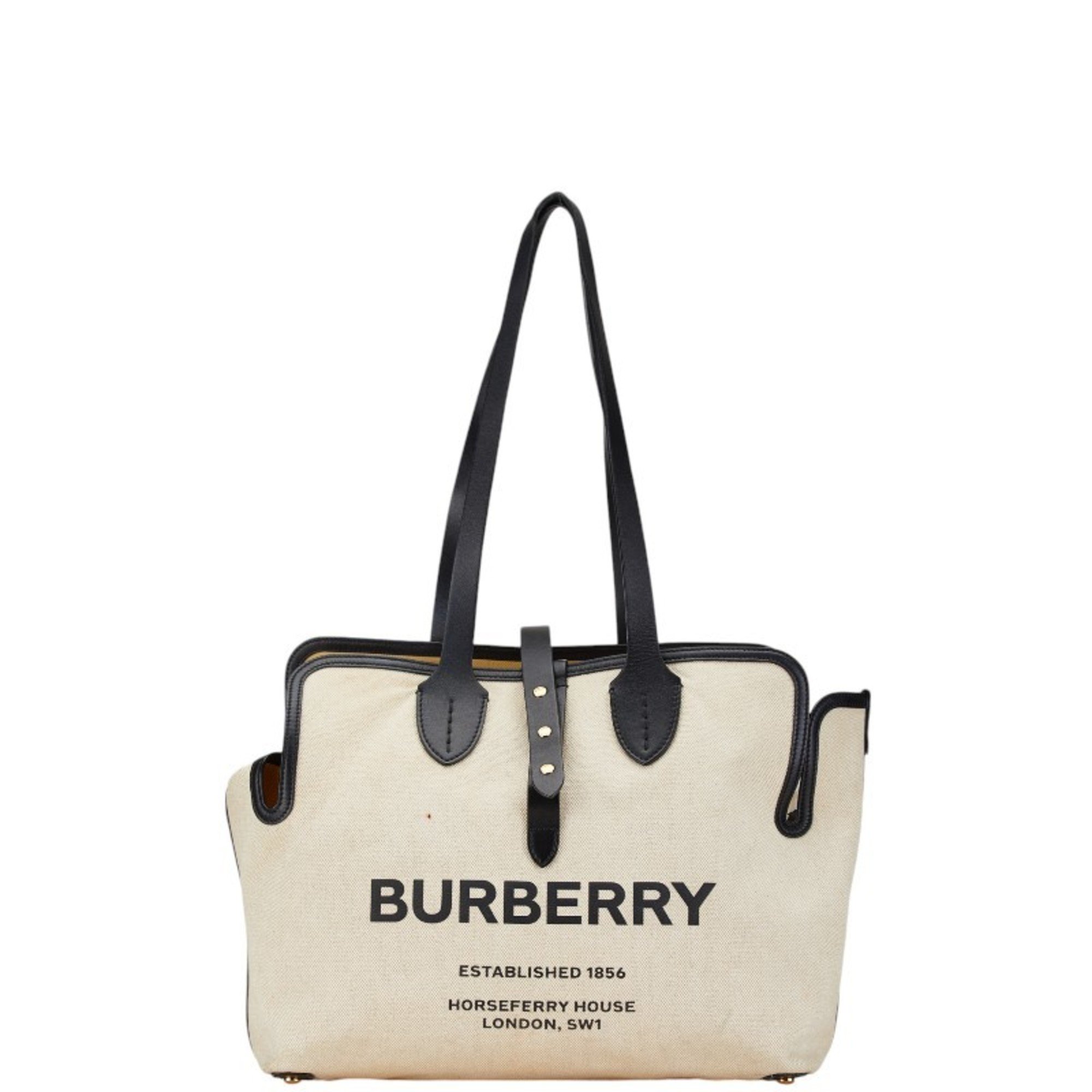 Burberry Tote Bag Beige Canvas Leather Women's BURBERRY