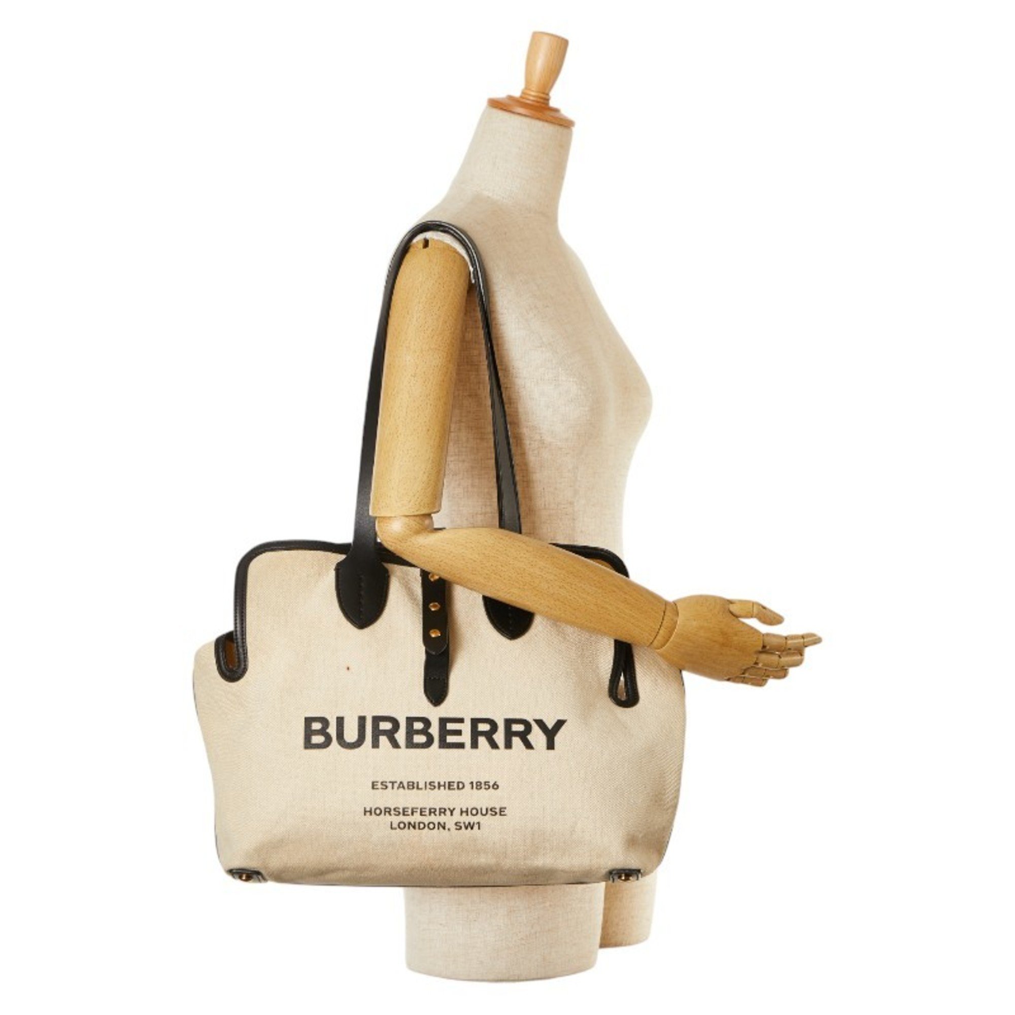 Burberry Tote Bag Beige Canvas Leather Women's BURBERRY