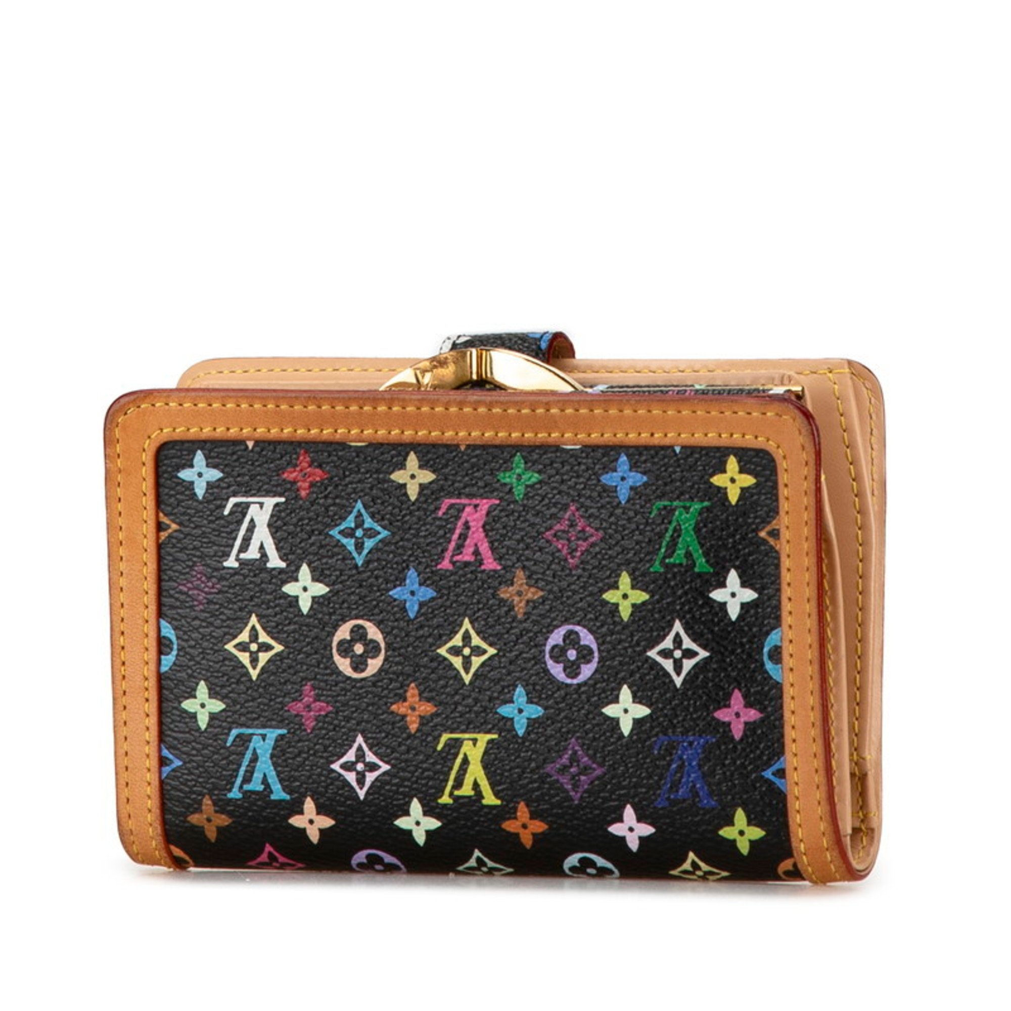 Louis Vuitton Monogram Multicolor Portefeuille Viennese Bi-fold Wallet M92988 Black PVC Leather Women's LOUIS VUITTON