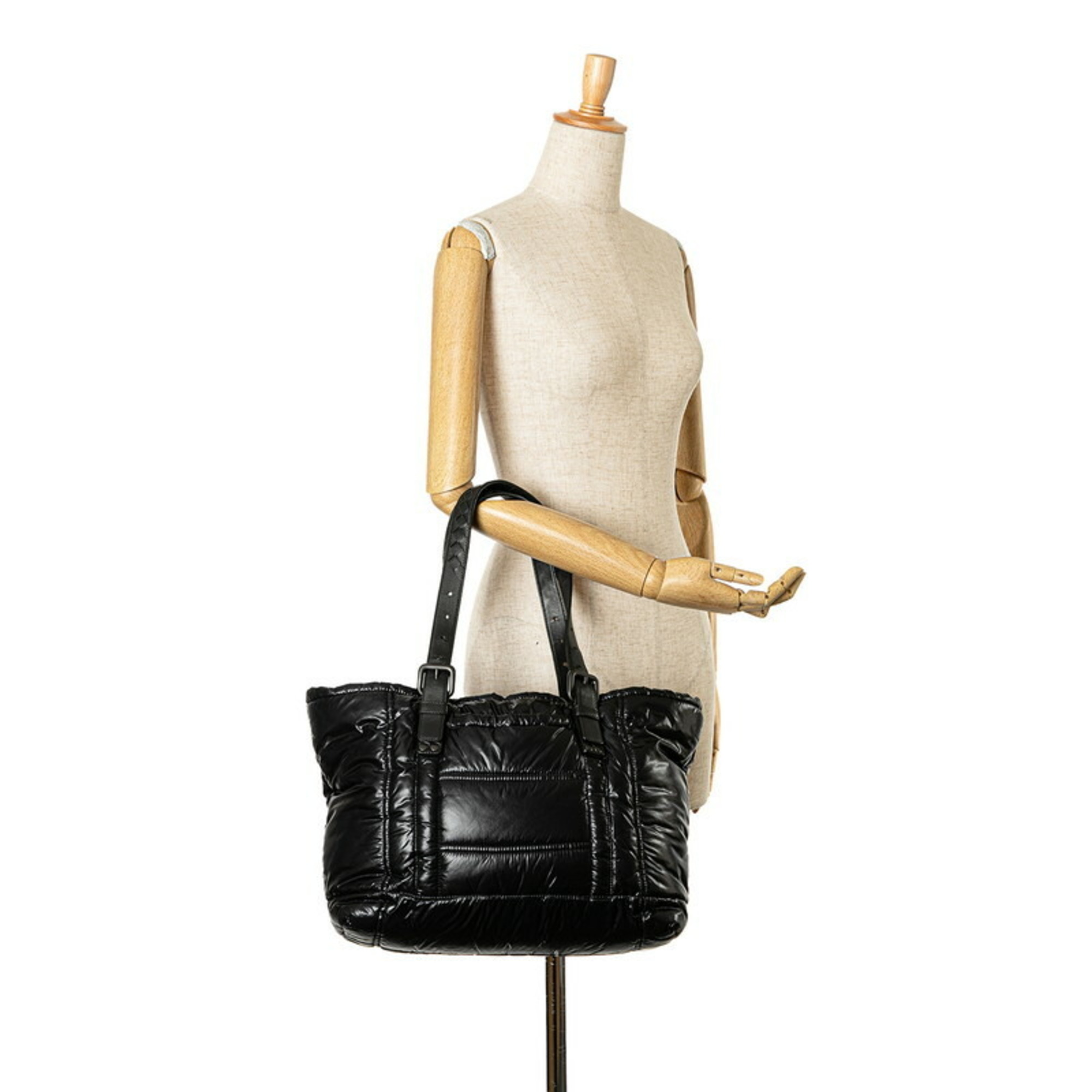 Bottega Veneta Intrecciato Spinnaker Handbag Tote Bag Black Nylon Leather Women's BOTTEGAVENETA